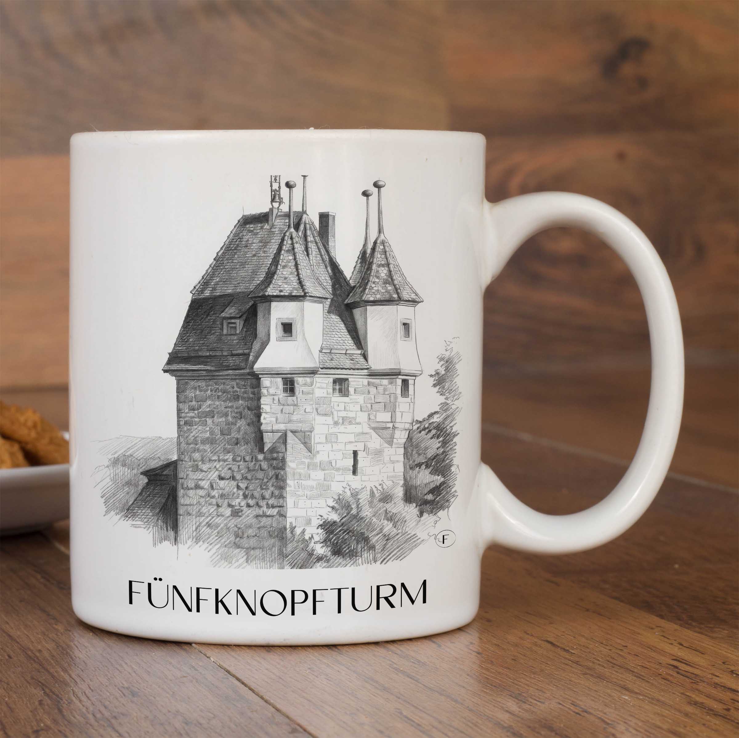 fünfknopfturm-schwäbisch-gmünd-deutschland-kaffeebecher-bleistift-zeichnung-drawing