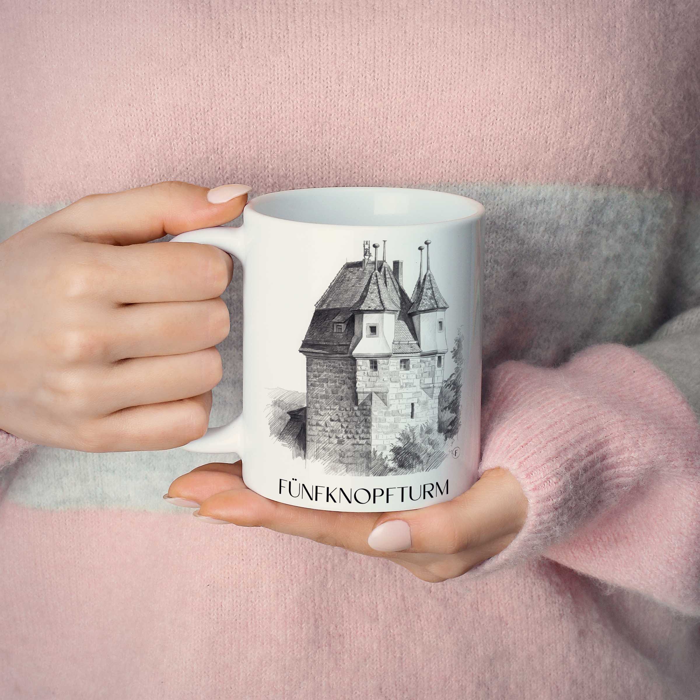 fünfknopfturm-schwäbisch-gmünd-deutschland-kaffeebecher-bleistift-zeichnung-drawing