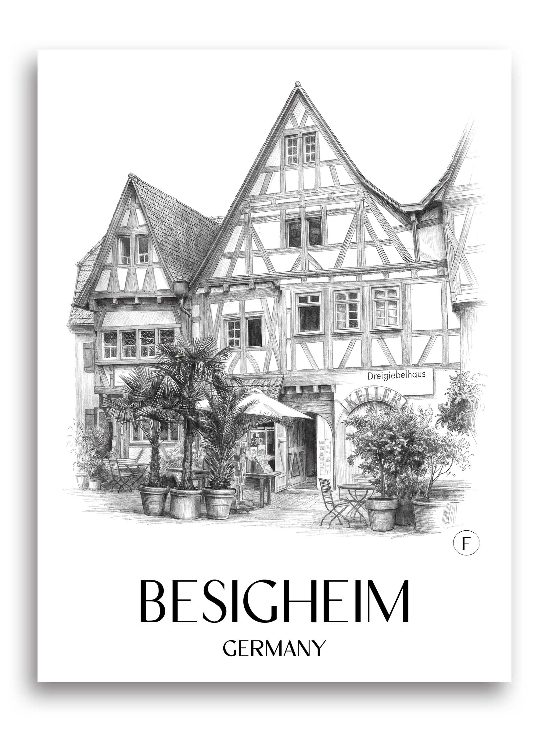 Besigheim Poster - Neckartal - Deutschland Kunstdruck - Zeichnung von A4 bis A1