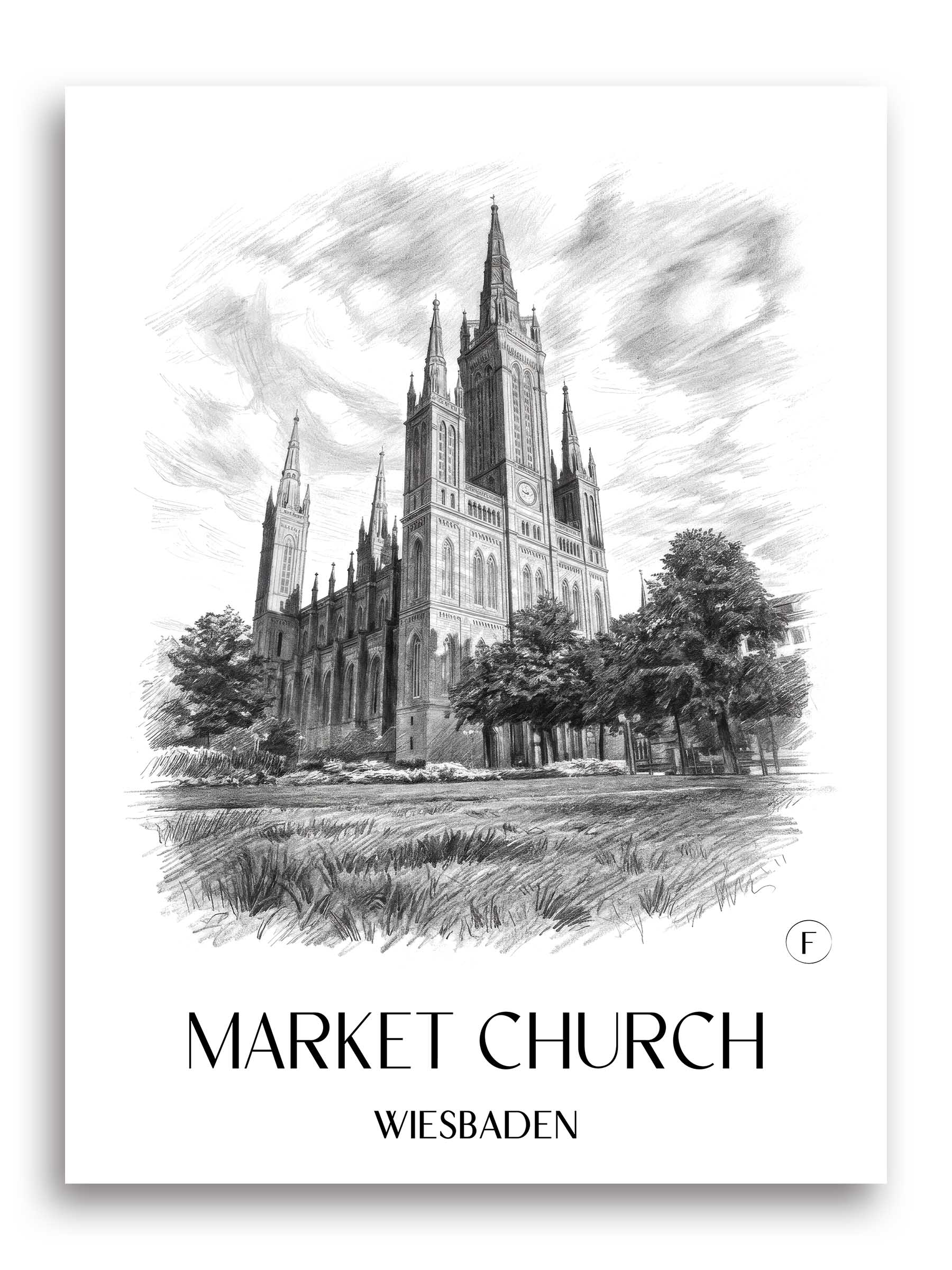 Marktkirche Poster - Wiesbaden - Deutschland Kunstdruck - Zeichnung von A4 bis A1