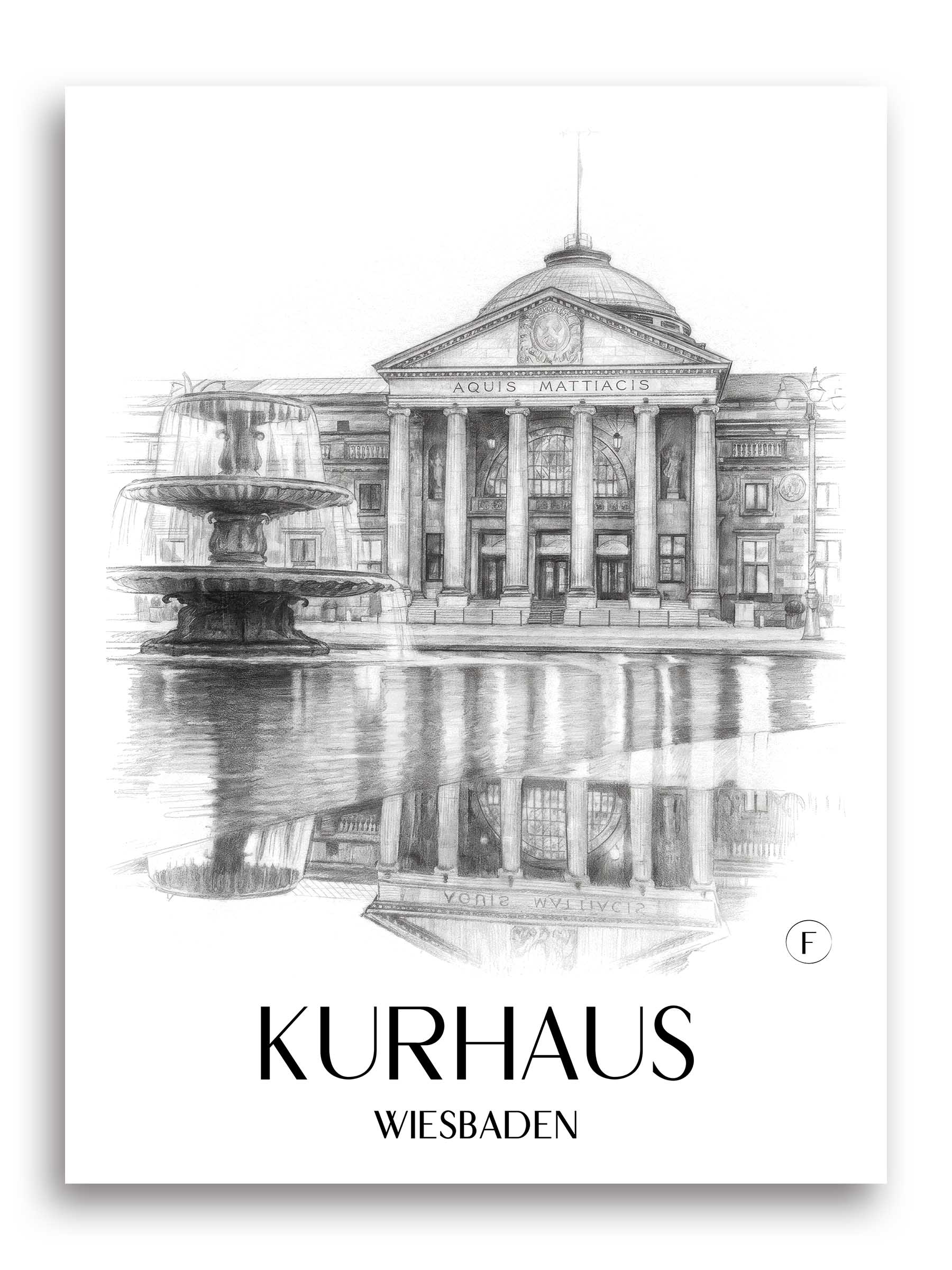 Kurhaus Poster - Wiesbaden - Deutschland Kunstdruck - Zeichnung von A4 bis A1