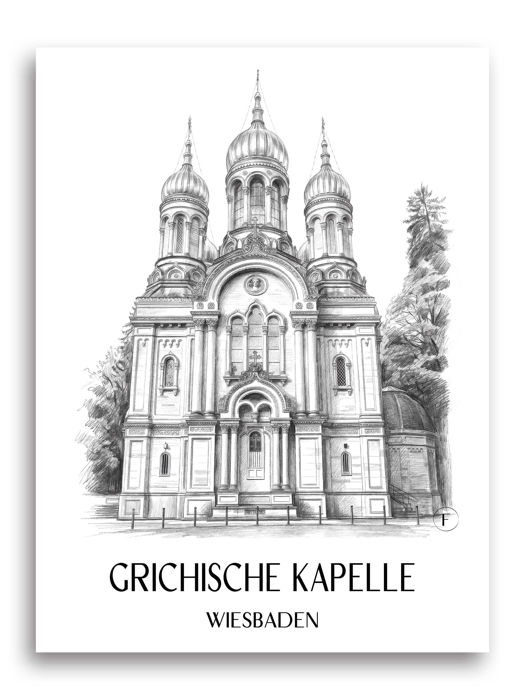 grichische-kapelle-wiesbaden-deutschland-poster-bleistift-zeichnung-drawing