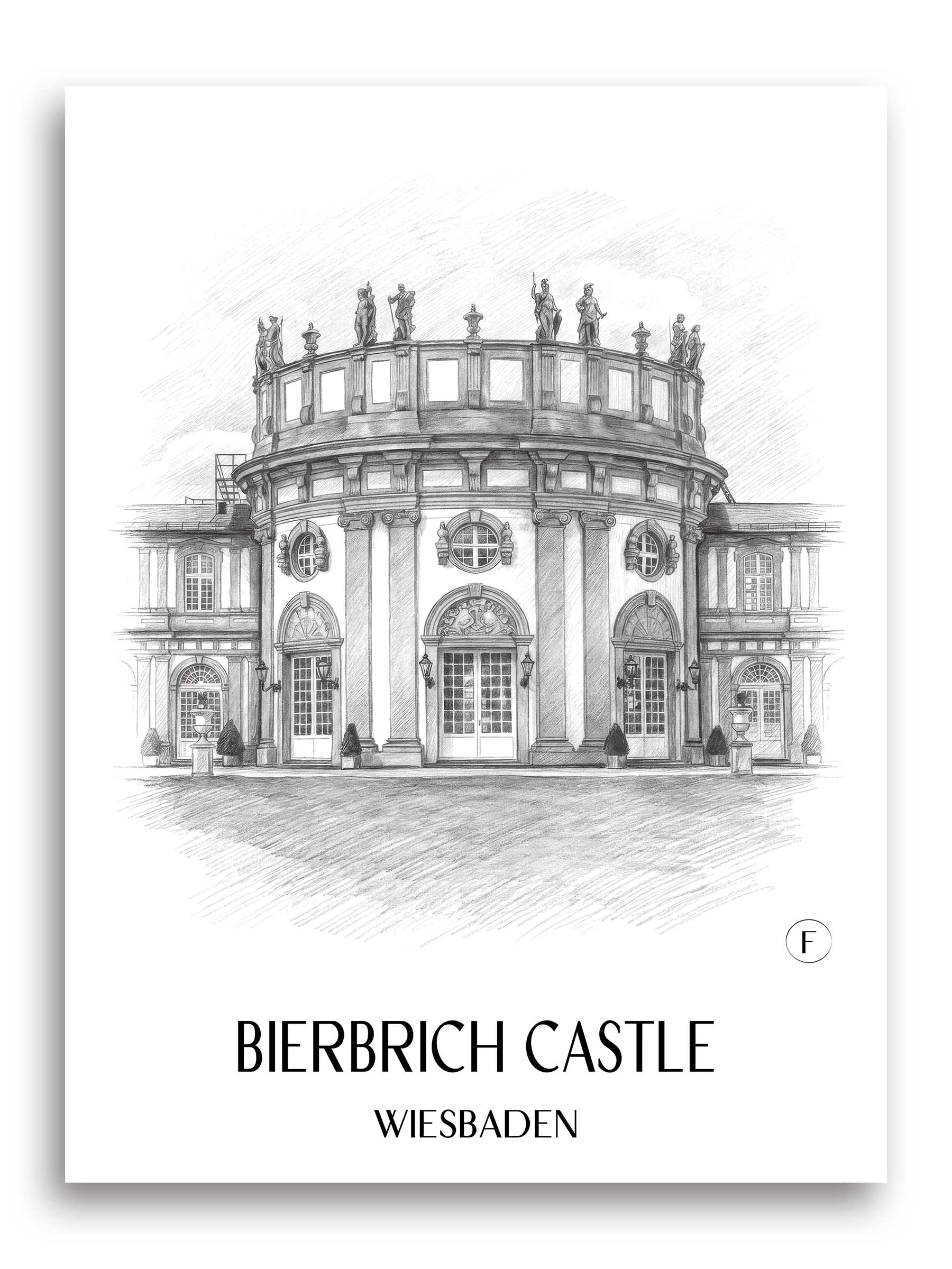 Schloss Bierbrich Poster - Wiesbaden - Deutschland Kunstdruck - Zeichnung von A4 bis A1