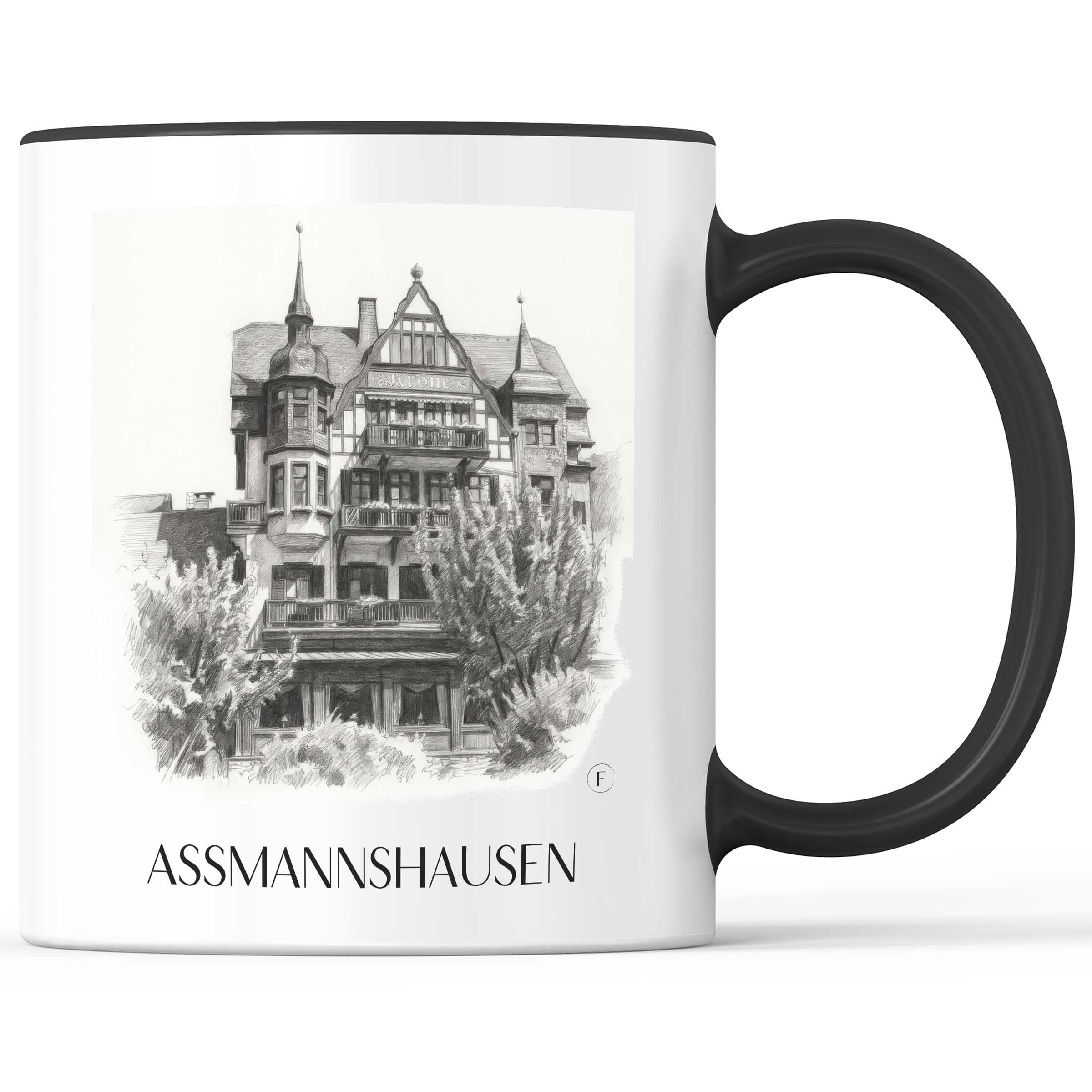Assmanshausen Kaffeebecher - Rheingau - Deutschland Becher - Kaffeetasse im Zeichnung Stil