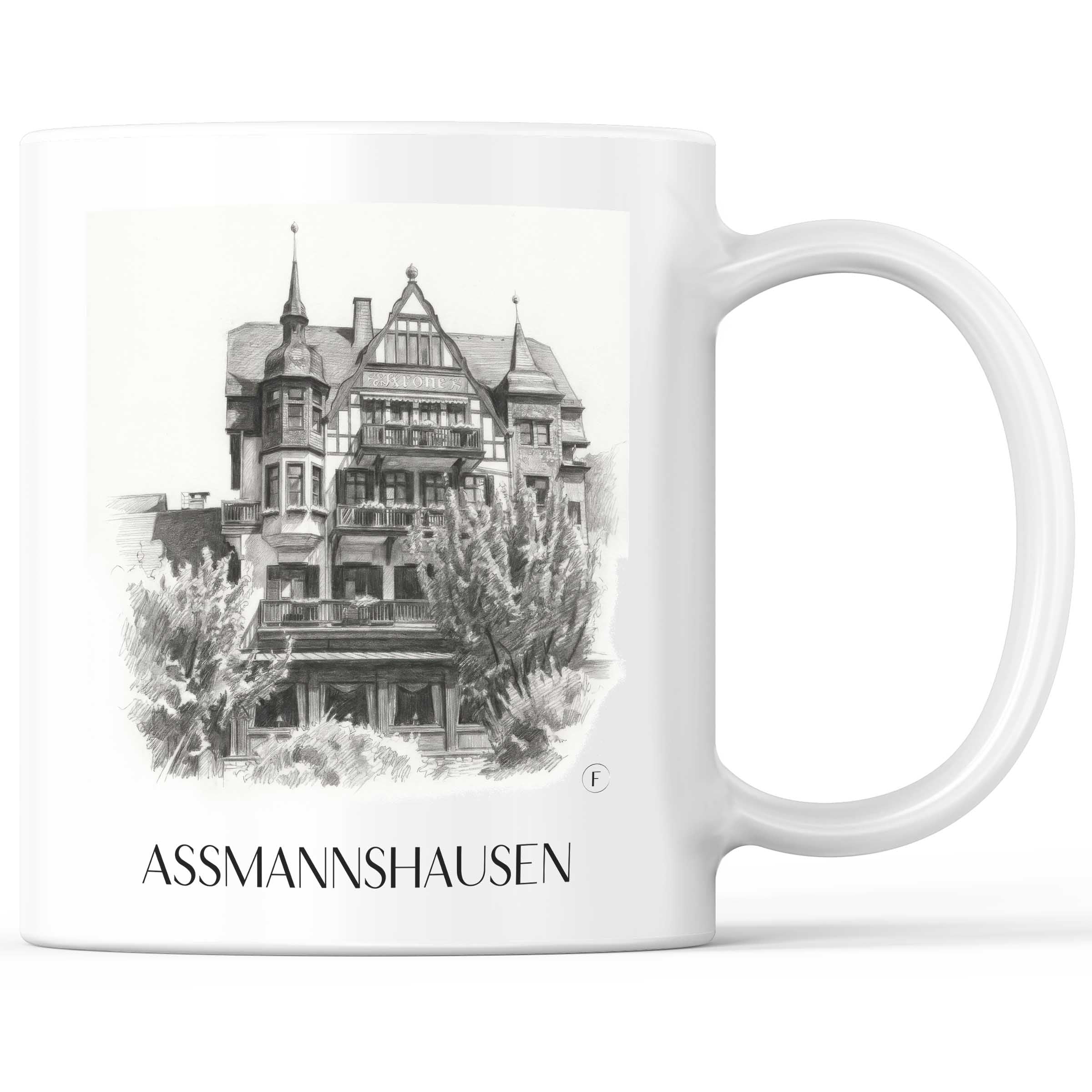 Assmanshausen Kaffeebecher - Rheingau - Deutschland Becher - Kaffeetasse im Zeichnung Stil