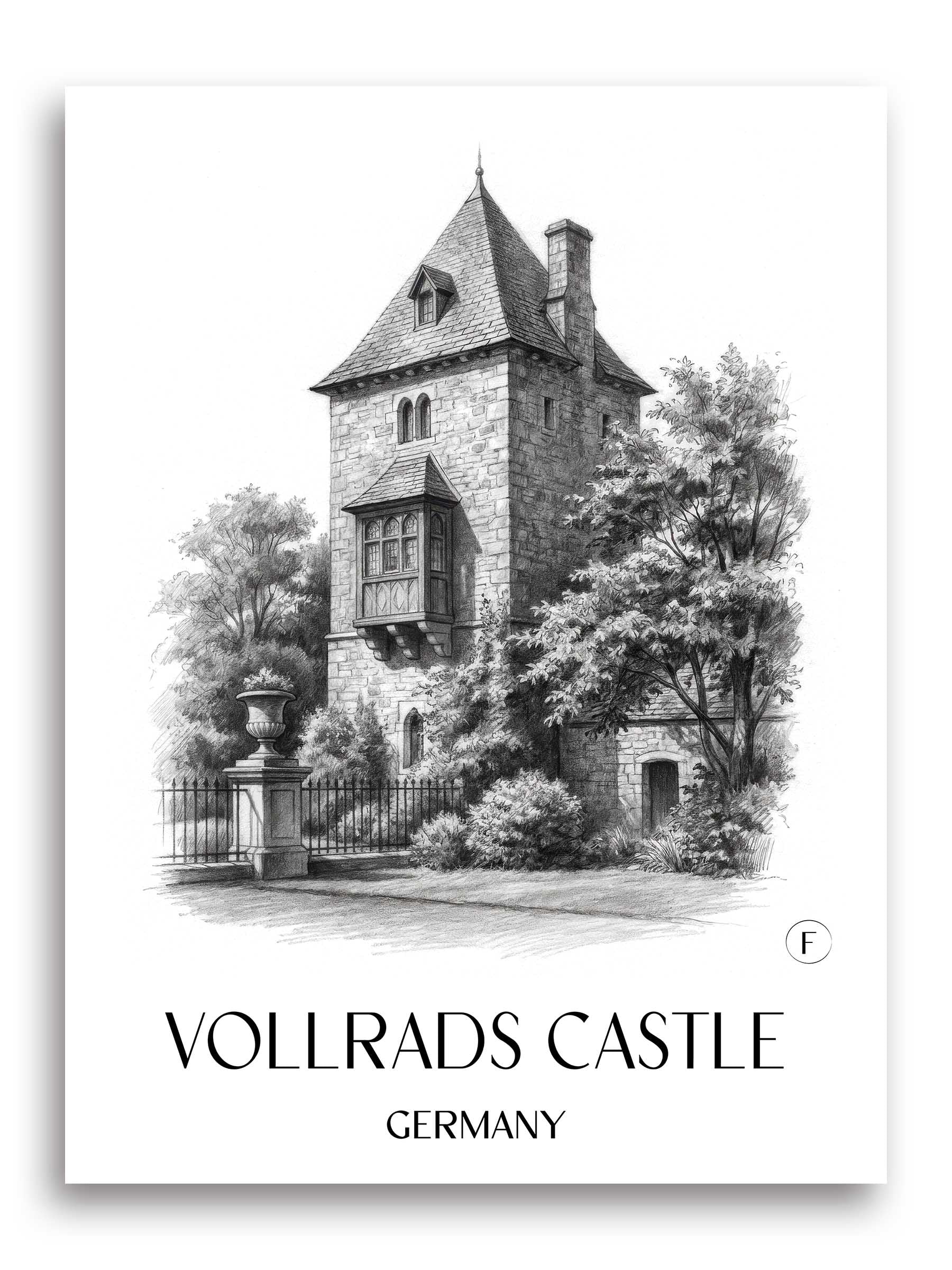 Schloss Vollrads Poster - Rheingau - Deutschland Kunstdruck - Zeichnung von A4 bis A1
