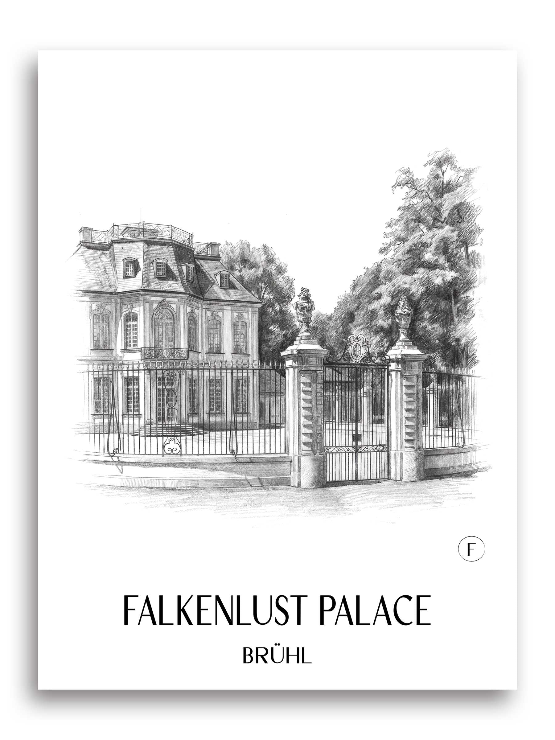 Schloss Falkenlust Poster - Brühl - Deutschland Kunstdruck - Zeichnung von A4 bis A1