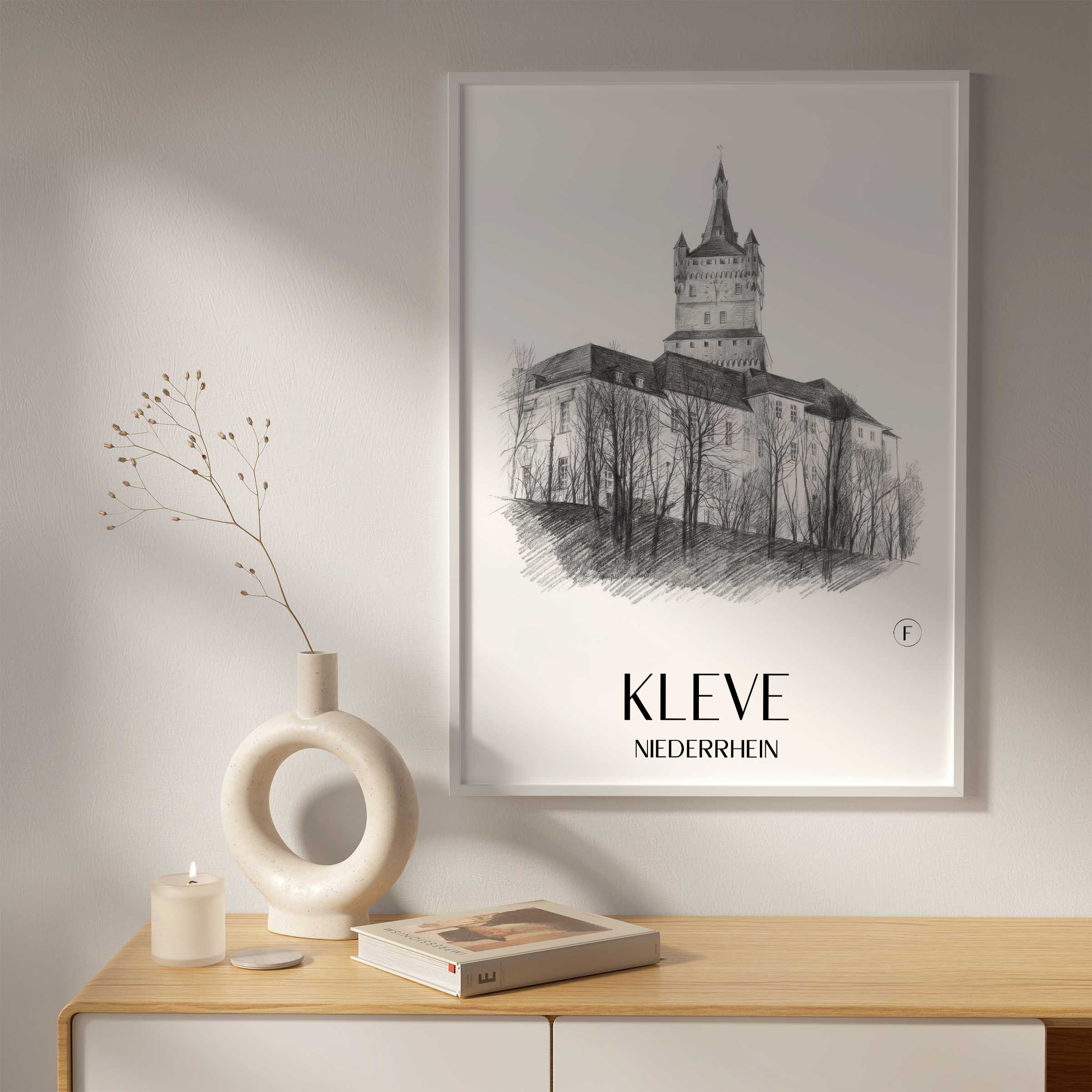 kleve-niederrhein-deutschland-poster-bleistift-zeichnung-drawing