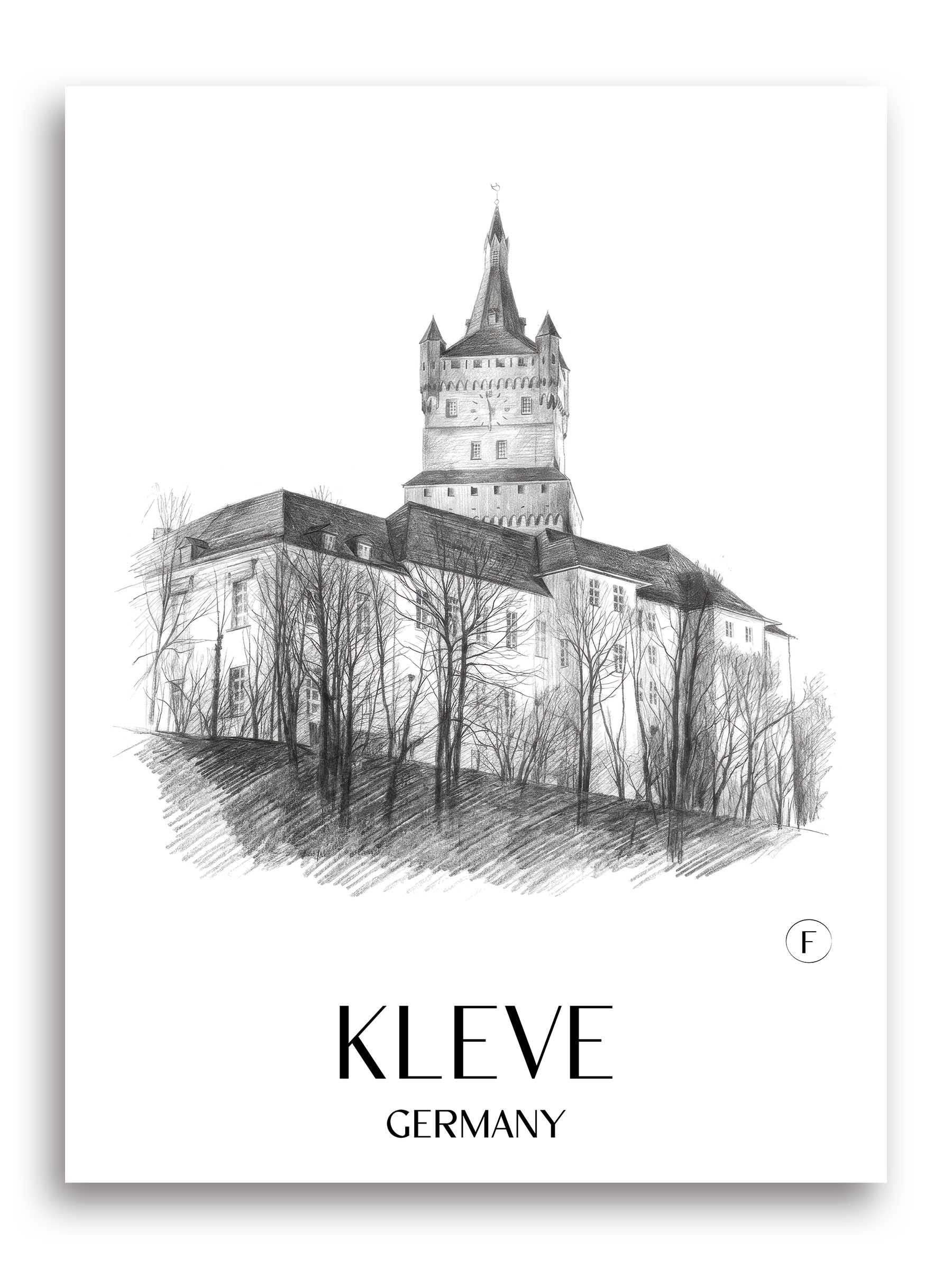 Kleve Poster - Niederrhein - Deutschland Kunstdruck - Zeichnung von A4 bis A1