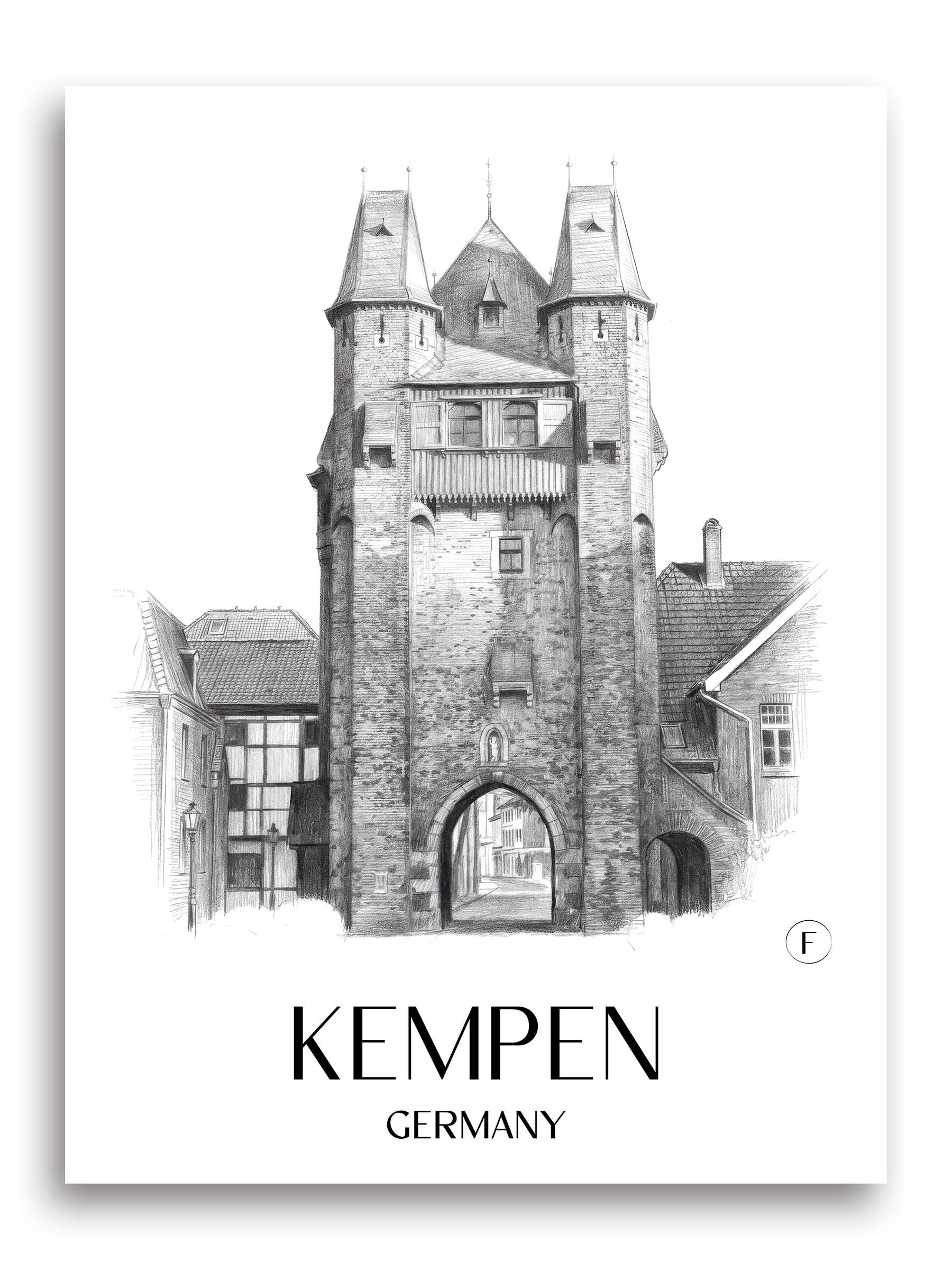 Kempen Poster - Niederrhein - Deutschland Kunstdruck - Zeichnung von A4 bis A1