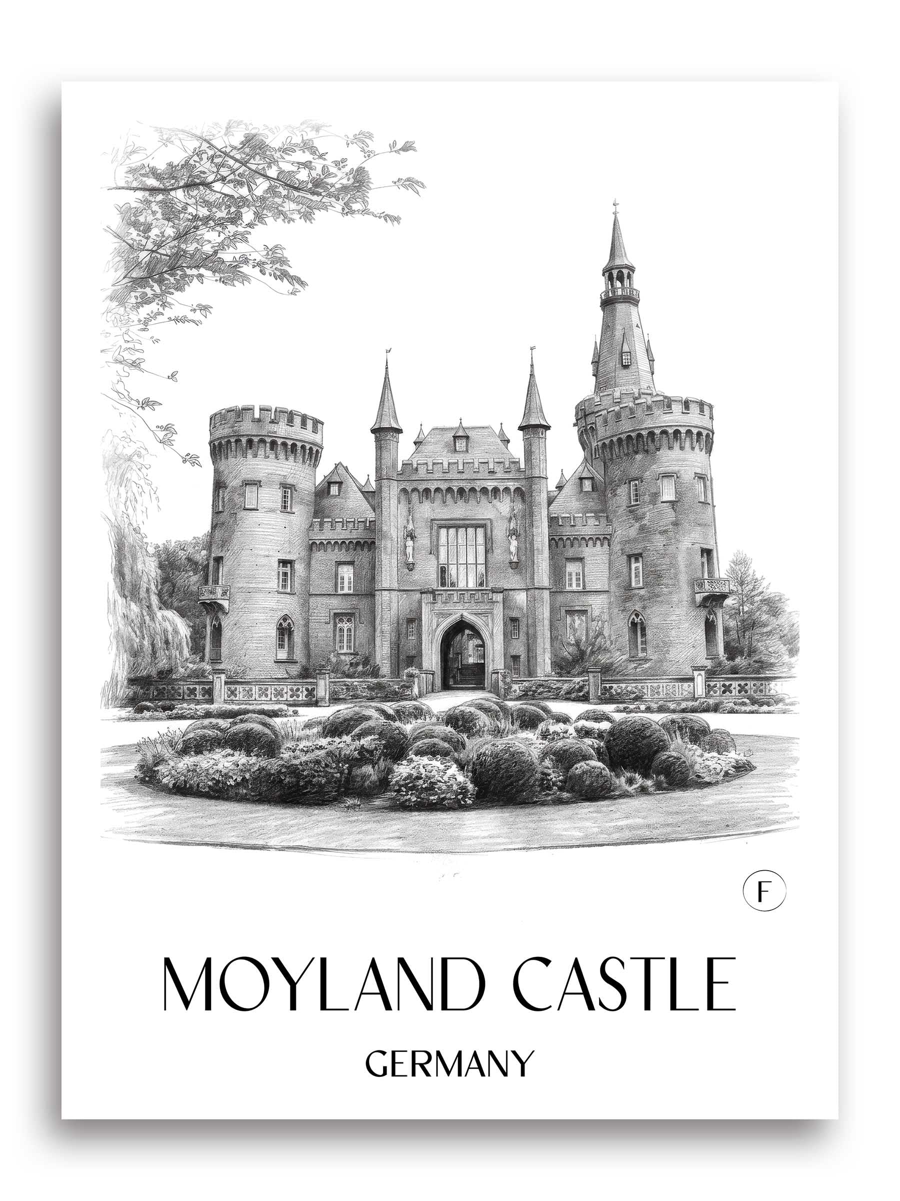 Schloss Moyland Poster - Niederrhein - Deutschland Kunstdruck - Zeichnung von A4 bis A1