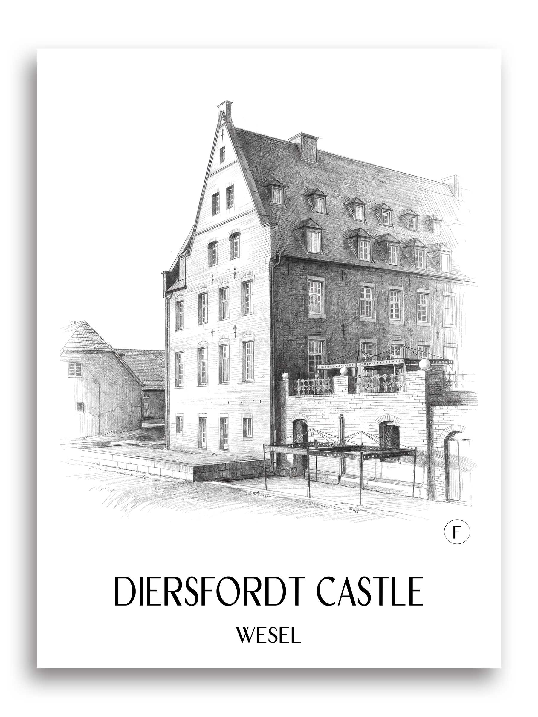 Schloss Diersfordt Poster - Wesel - Deutschland Kunstdruck - Zeichnung von A4 bis A1
