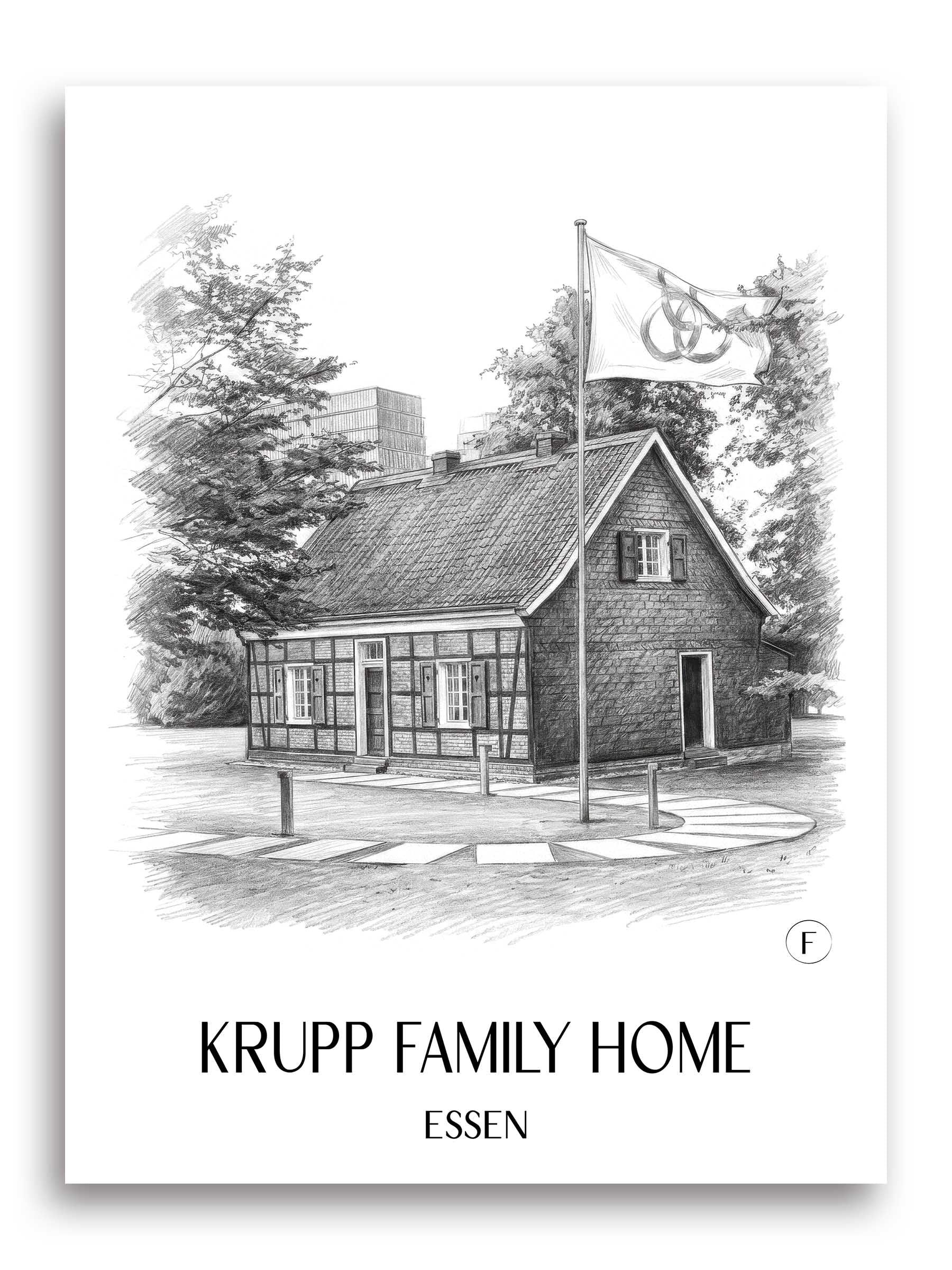 Stammhaus Krupp Poster - Essen - Deutschland Kunstdruck - Zeichnung von A4 bis A1