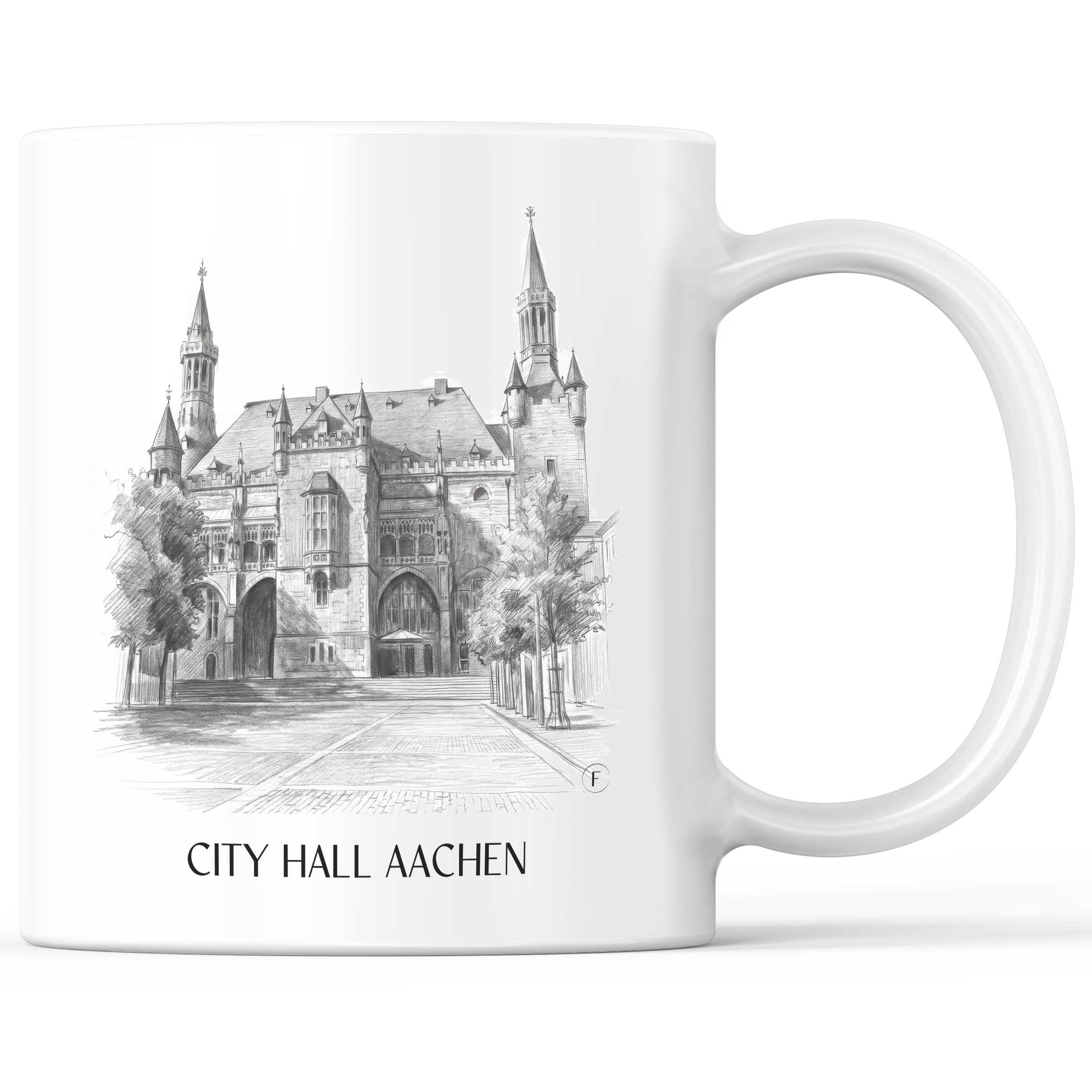 Rathaus Kaffeebecher - Aachen - Deutschland Becher - Kaffeetasse im Zeichnung Stil