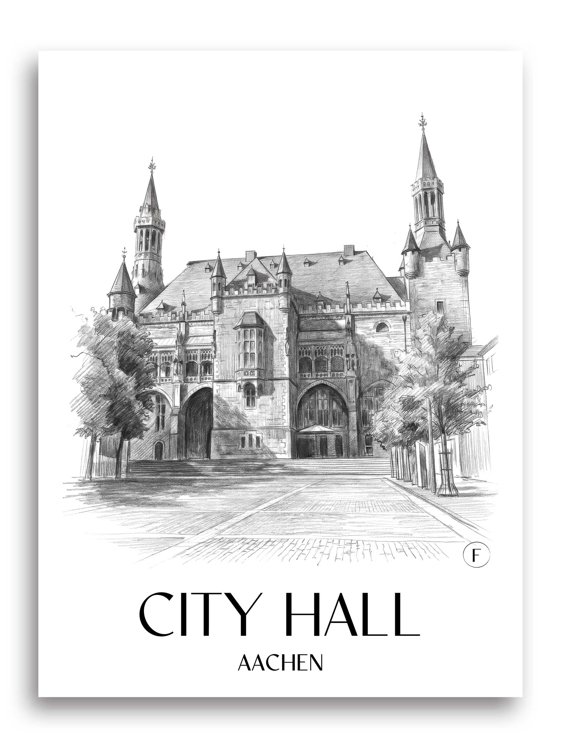 Rathaus Poster - Aachen - Deutschland Kunstdruck - Zeichnung von A4 bis A1