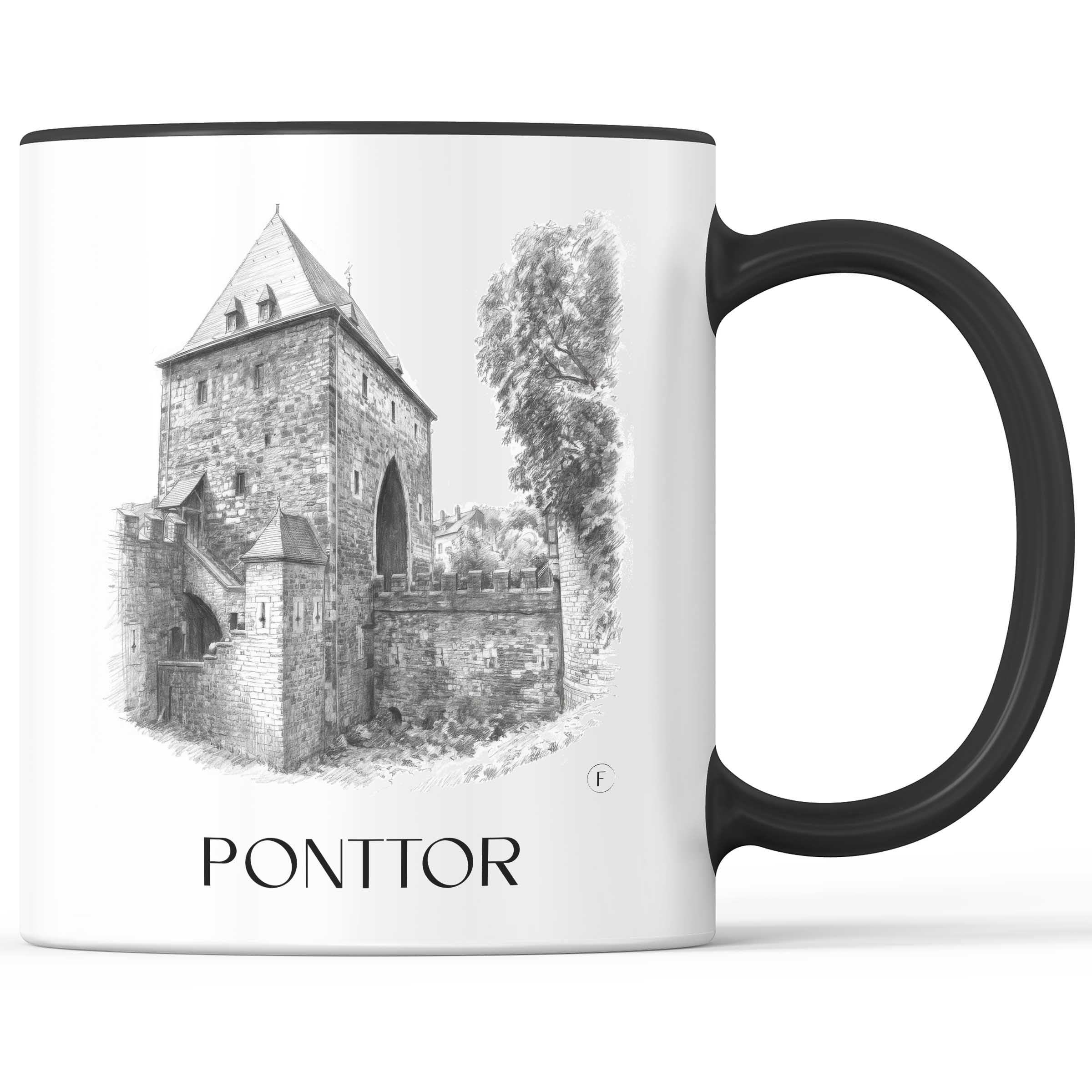 Ponttor Kaffeebecher - Aachen - Deutschland Becher - Kaffeetasse im Zeichnung Stil