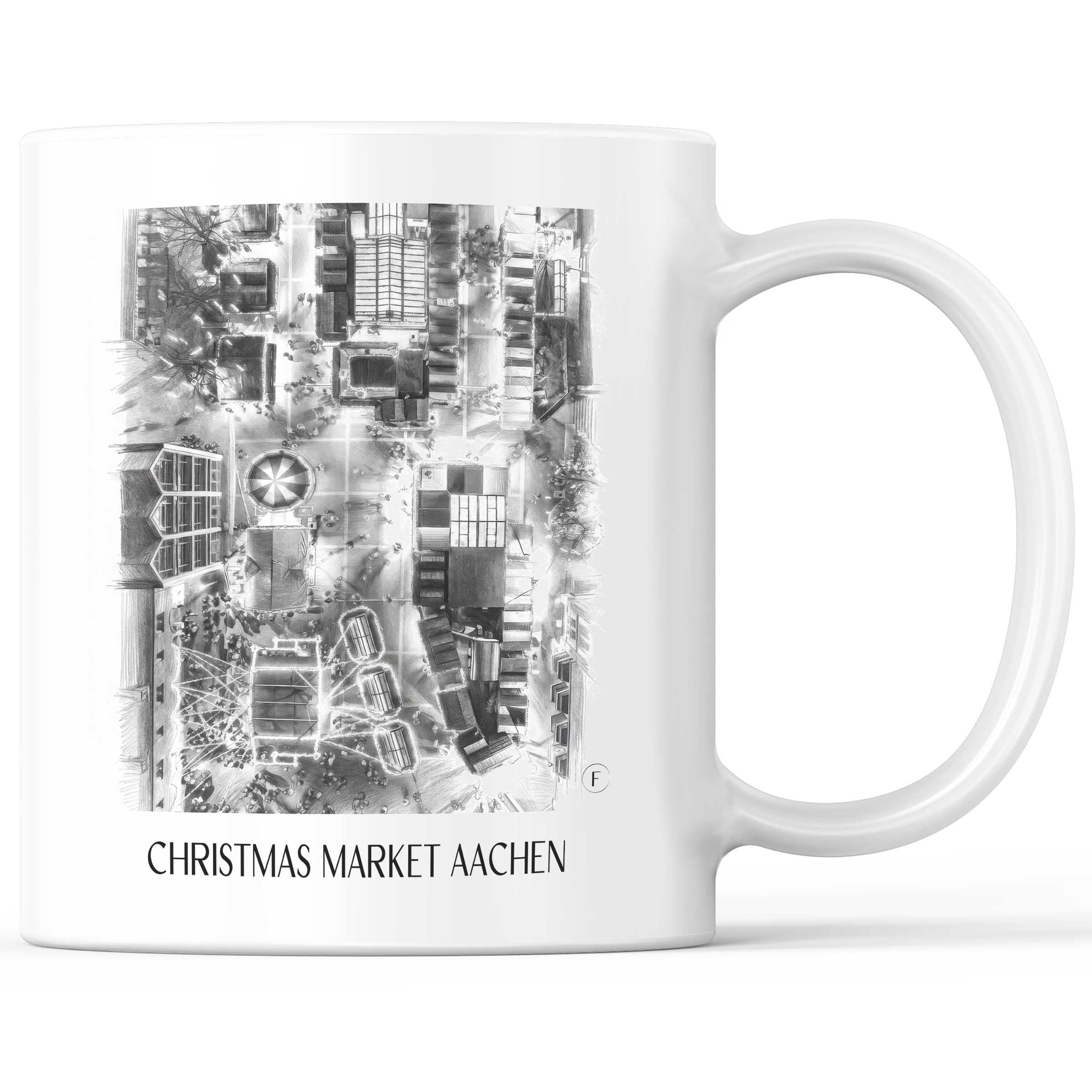 Weihnachtsmarkt Kaffeebecher - Aachen - Deutschland Becher - Kaffeetasse im Zeichnung Stil