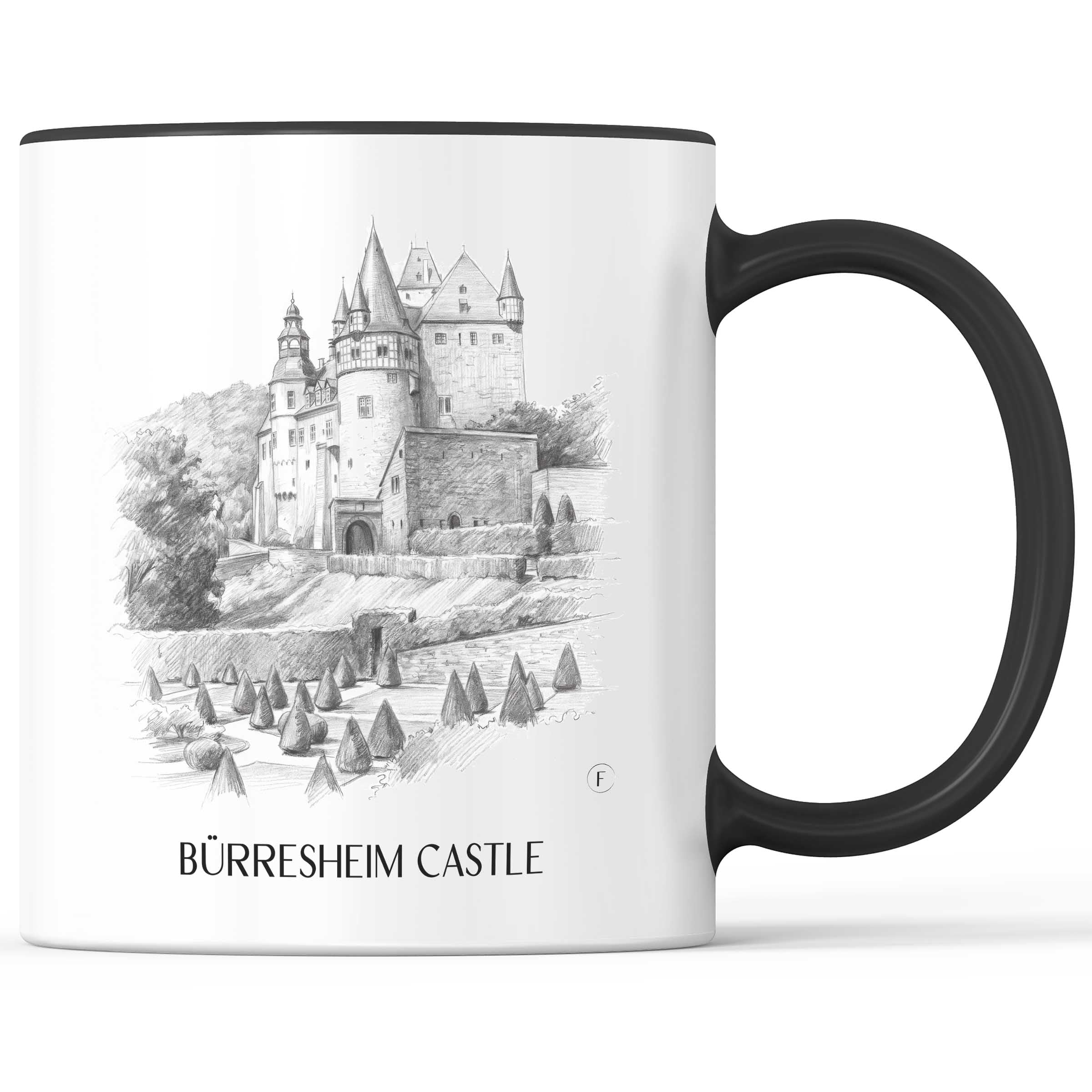 Schloss Bürresheim Kaffeebecher - Eifel - Deutschland Becher - Kaffeetasse im Zeichnung Stil