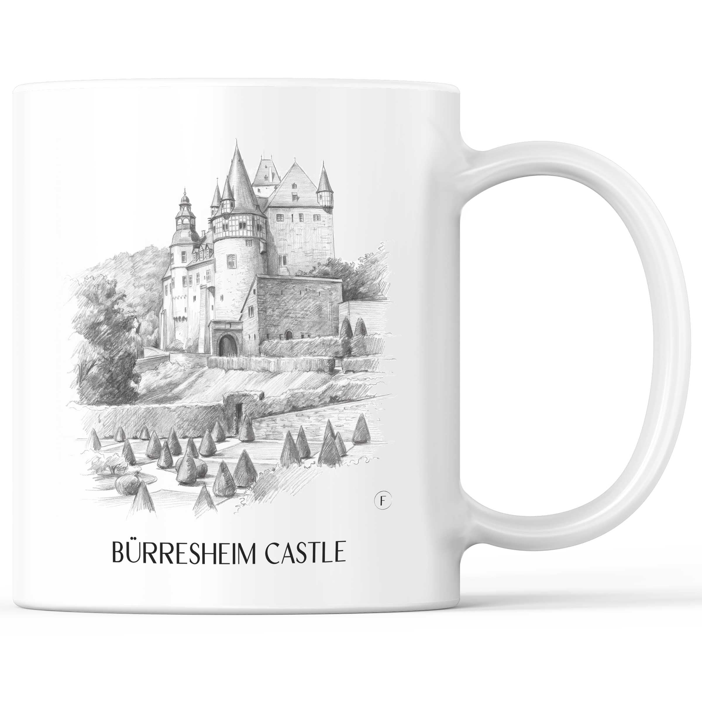 Schloss Bürresheim Kaffeebecher - Eifel - Deutschland Becher - Kaffeetasse im Zeichnung Stil