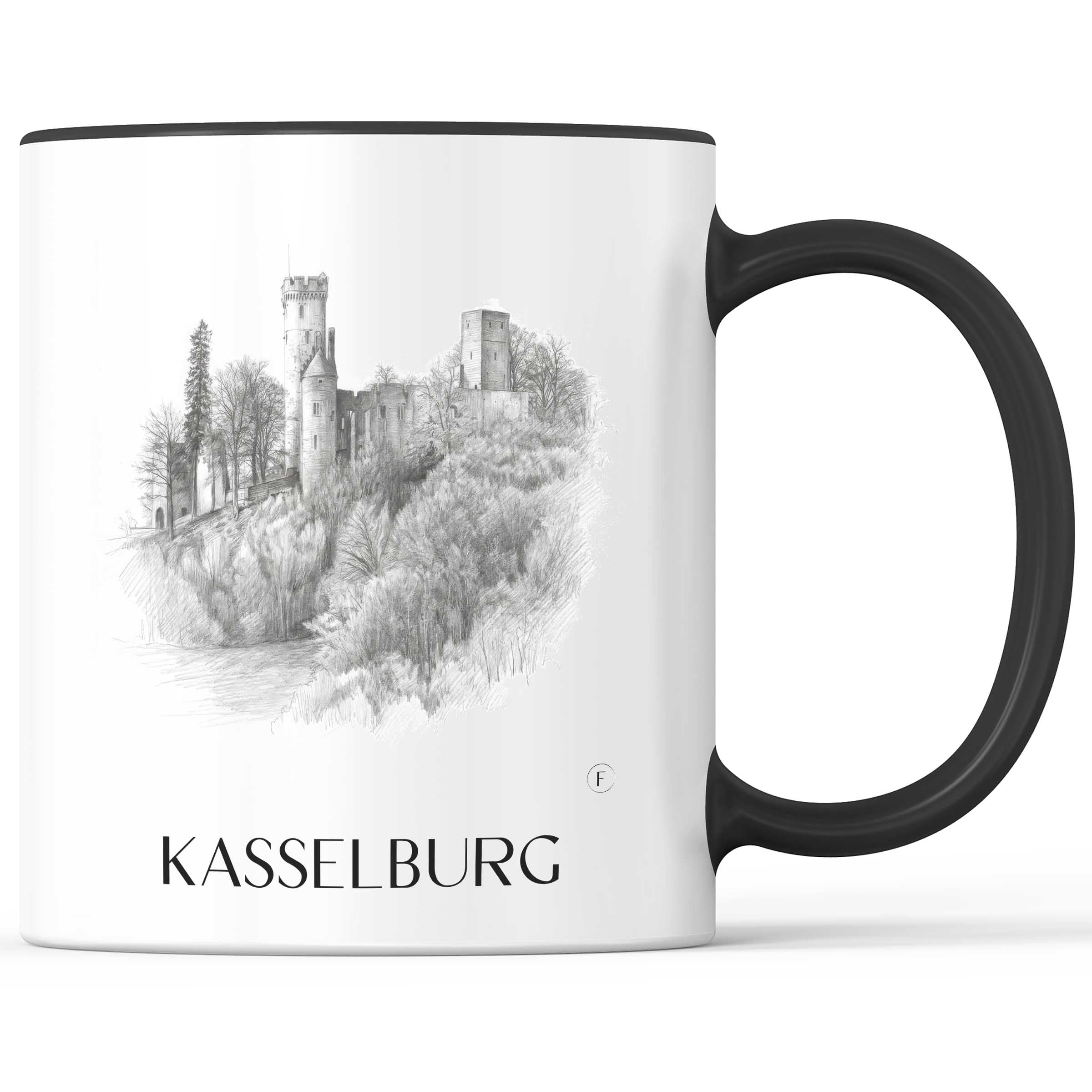 Kasselburg Kaffeebecher - Eifel - Deutschland Becher - Kaffeetasse im Zeichnung Stil
