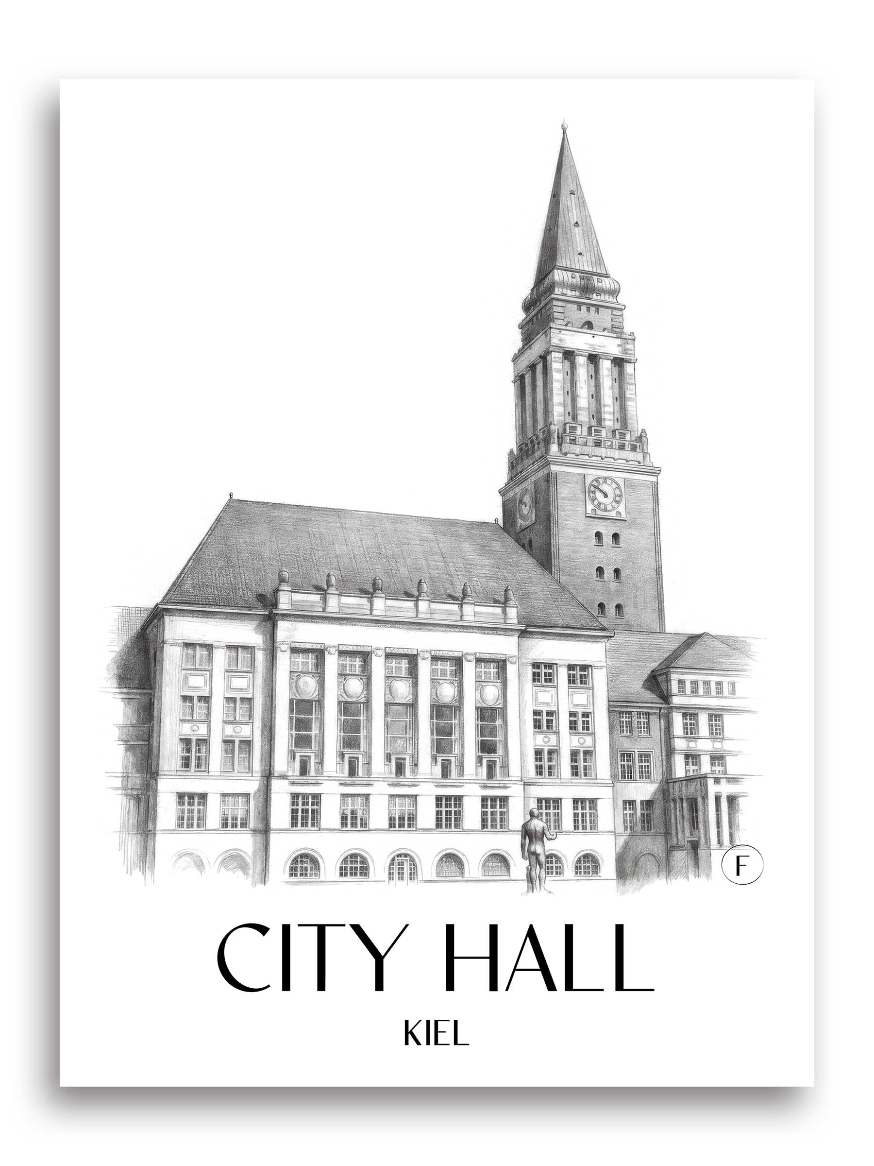 Rathaus Poster - Kiel - Deutschland Kunstdruck - Zeichnung von A4 bis A1