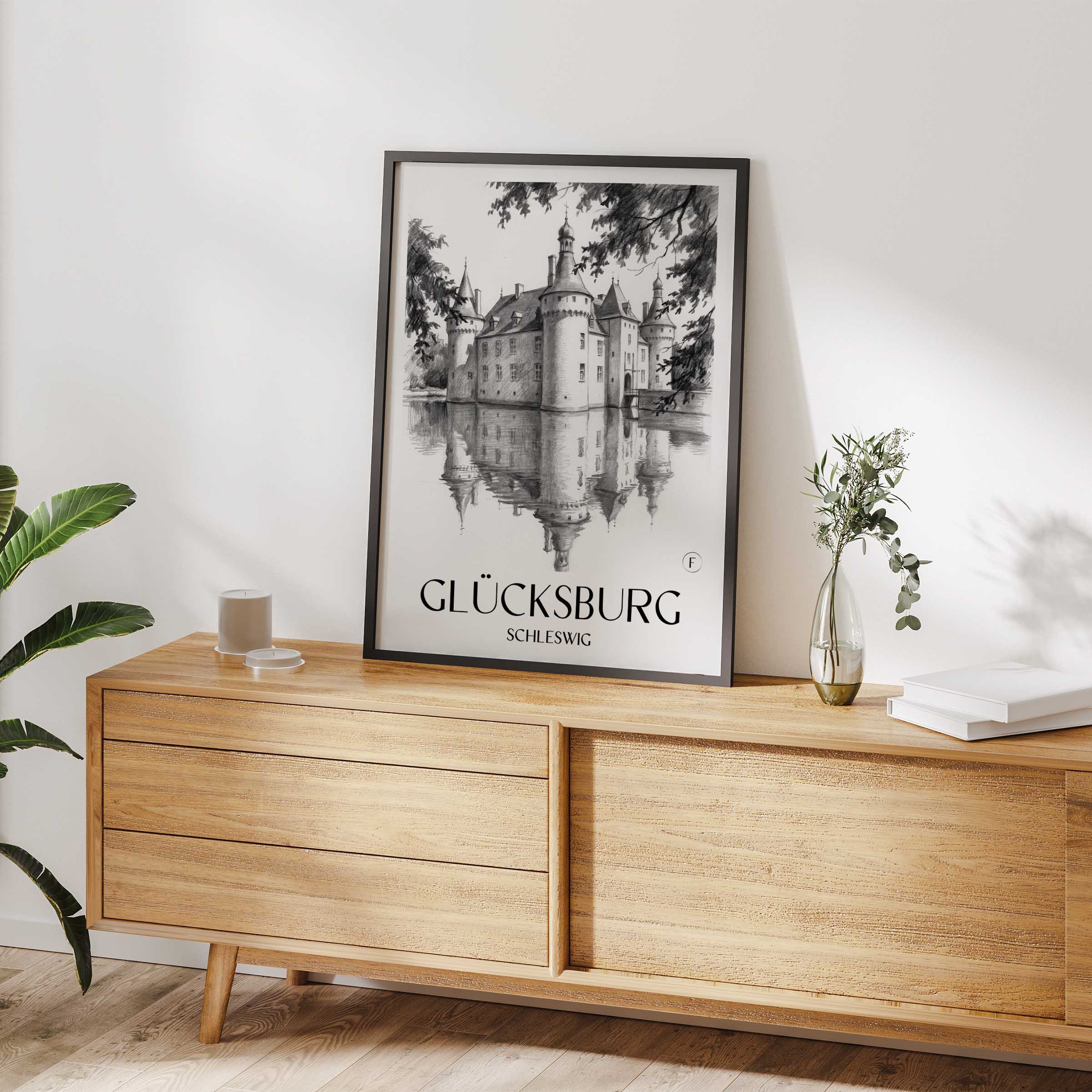 glücksburg-schleswig-deutschland-poster-bleistift-zeichnung-drawing