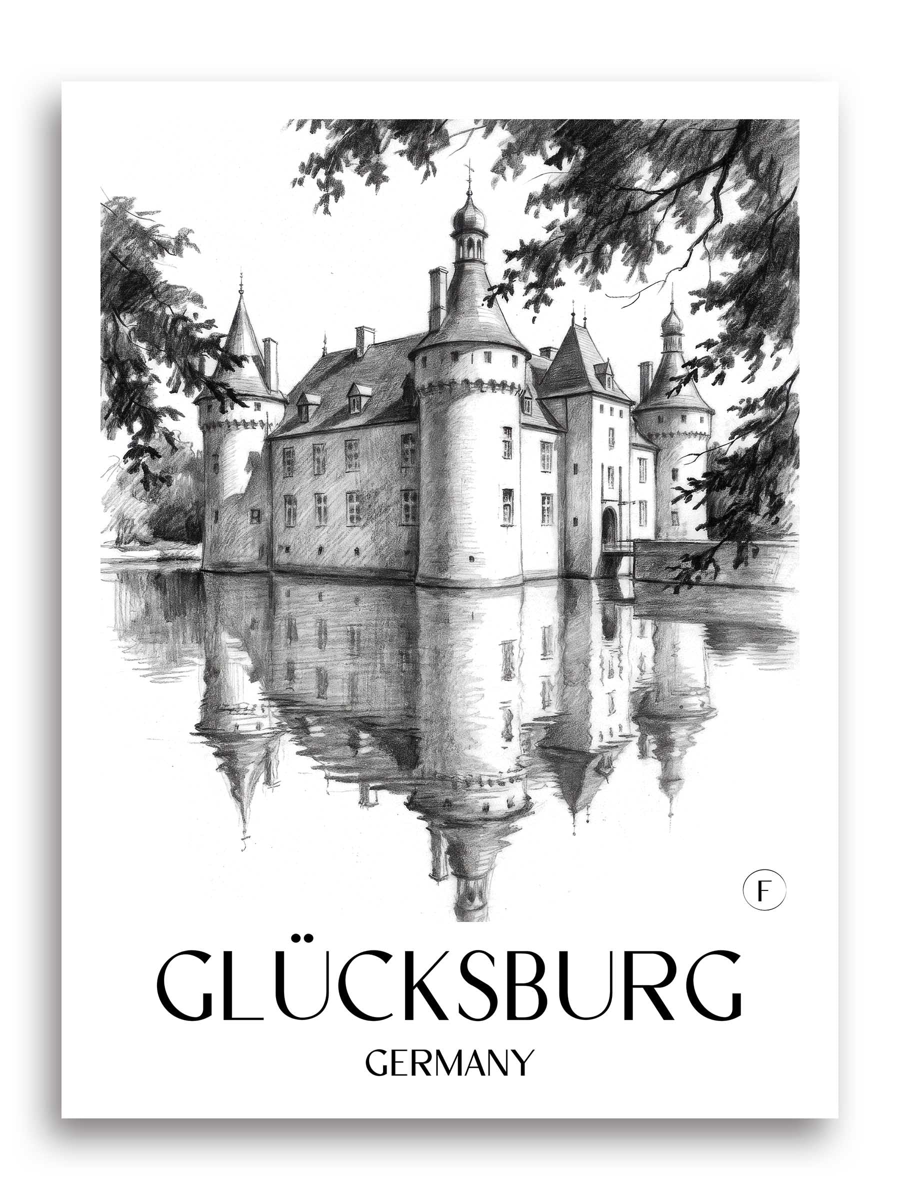 Glücksburg Poster - Schleswig - Deutschland Kunstdruck - Zeichnung von A4 bis A1
