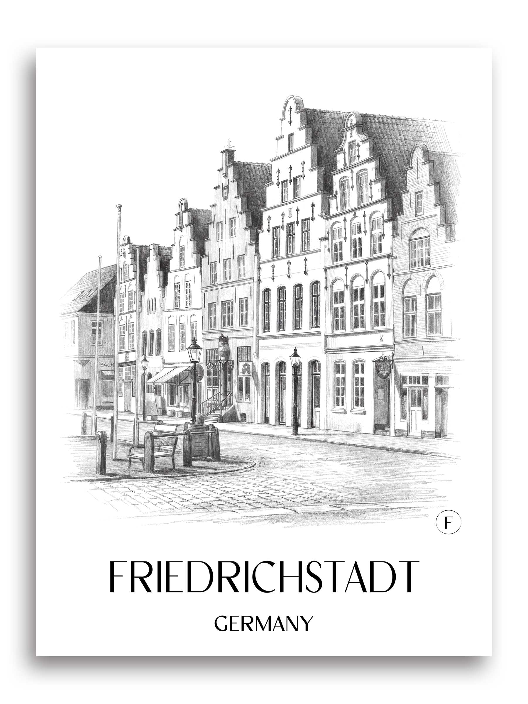 Friedrichstadt Poster - Schleswig - Deutschland Kunstdruck - Zeichnung von A4 bis A1