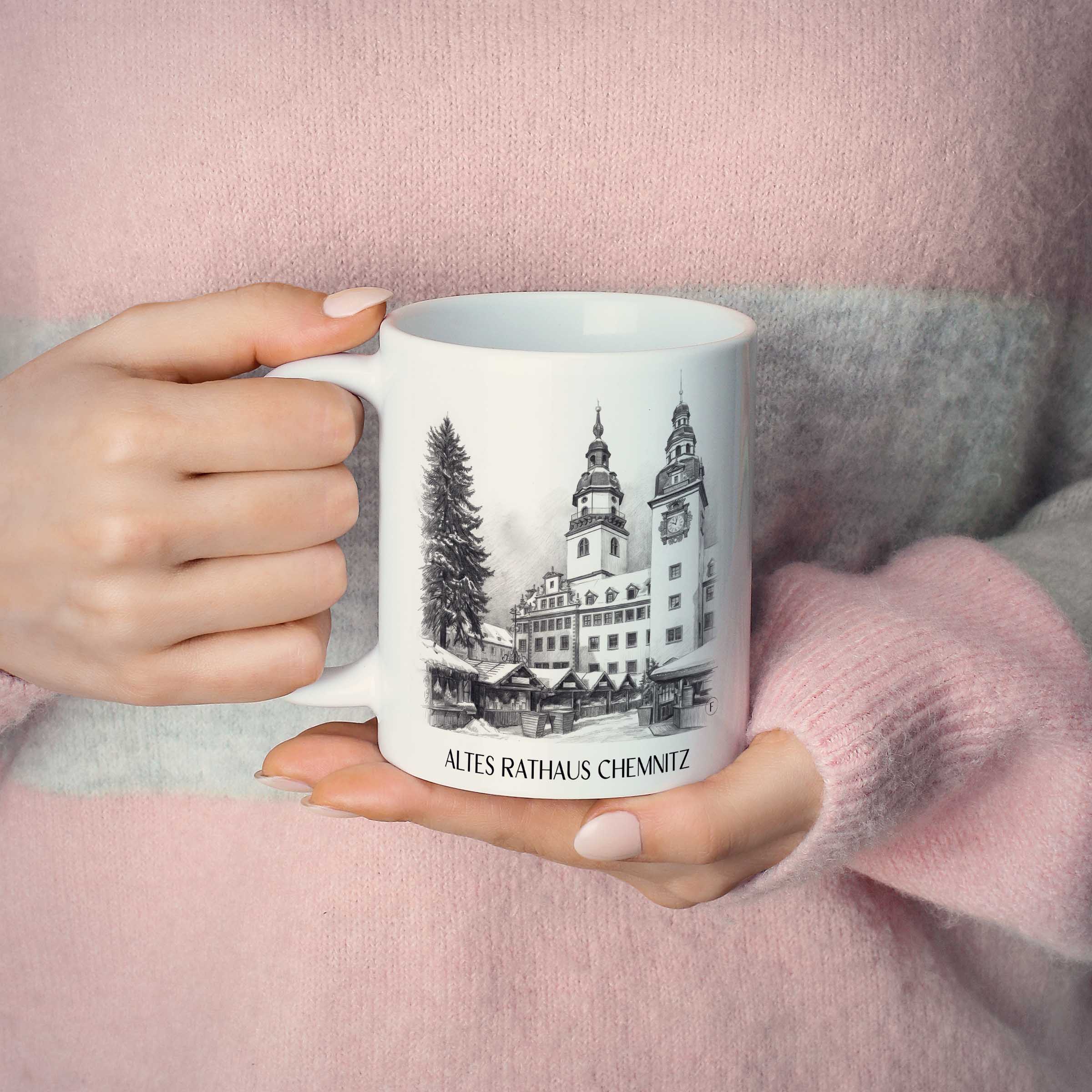 altes-rathaus-chemnitz-deutschland-kaffeebecher-bleistift-zeichnung-drawing