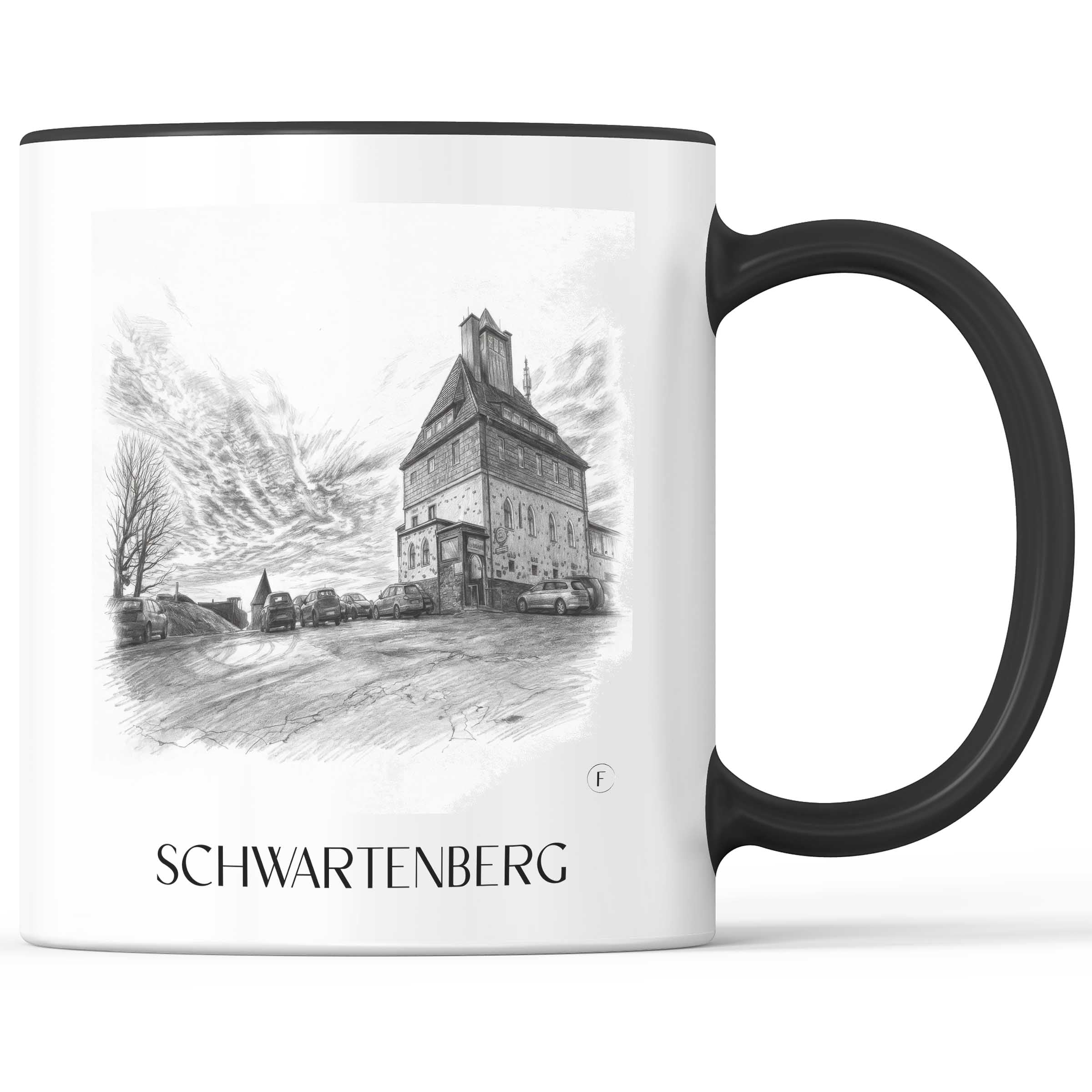Schwartenberg Kaffeebecher - Erzgebirge - Deutschland Becher - Kaffeetasse im Zeichnung Stil
