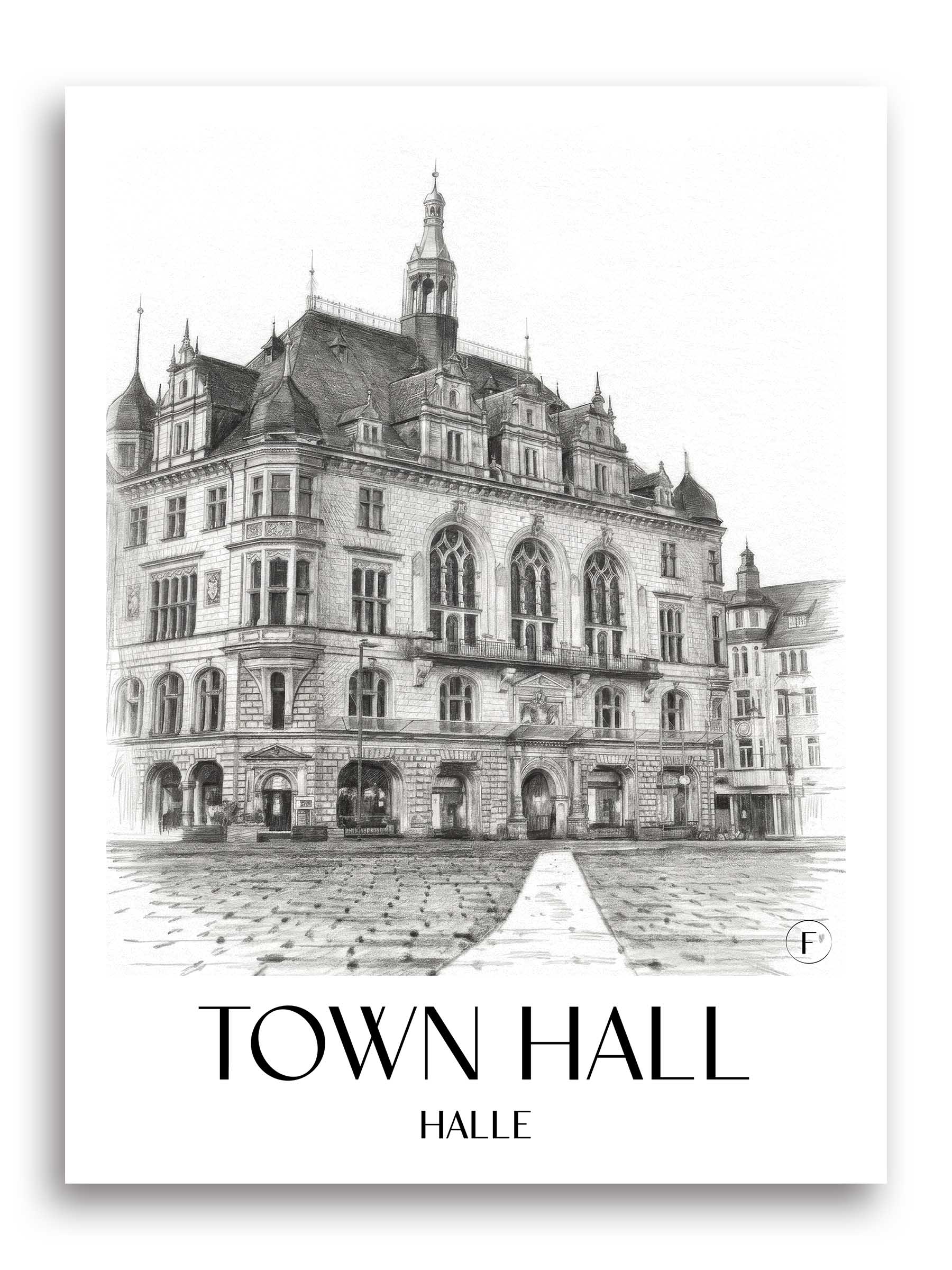 Stadthaus Poster - Halle - Deutschland Kunstdruck - Zeichnung von A4 bis A1