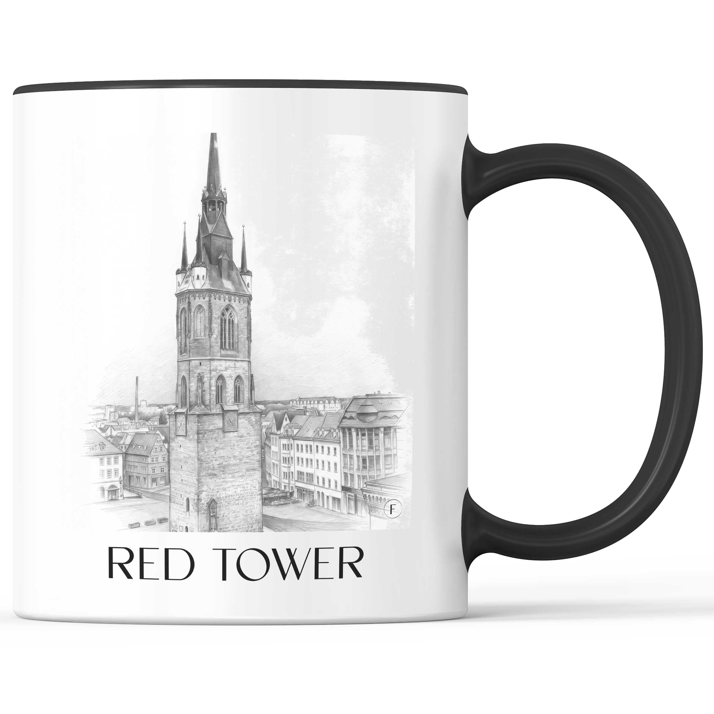 Roter Turm Kaffeebecher - Halle - Deutschland Becher - Kaffeetasse im Zeichnung Stil