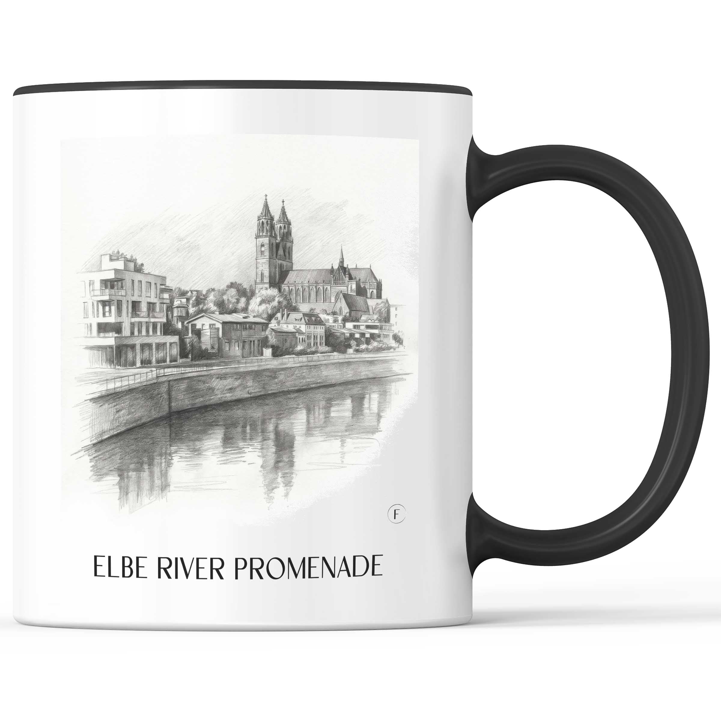 Elbuferpromenade Kaffeebecher - Magdeburg - Deutschland Becher - Kaffeetasse im Zeichnung Stil