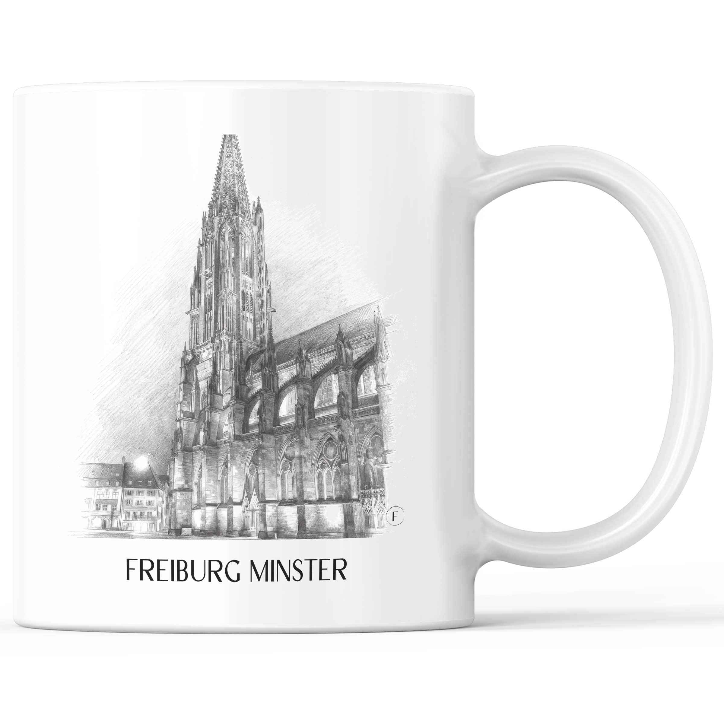 Freiburger Münster Kaffeebecher - Schwarzwald - Deutschland Becher - Kaffeetasse im Zeichnung Stil