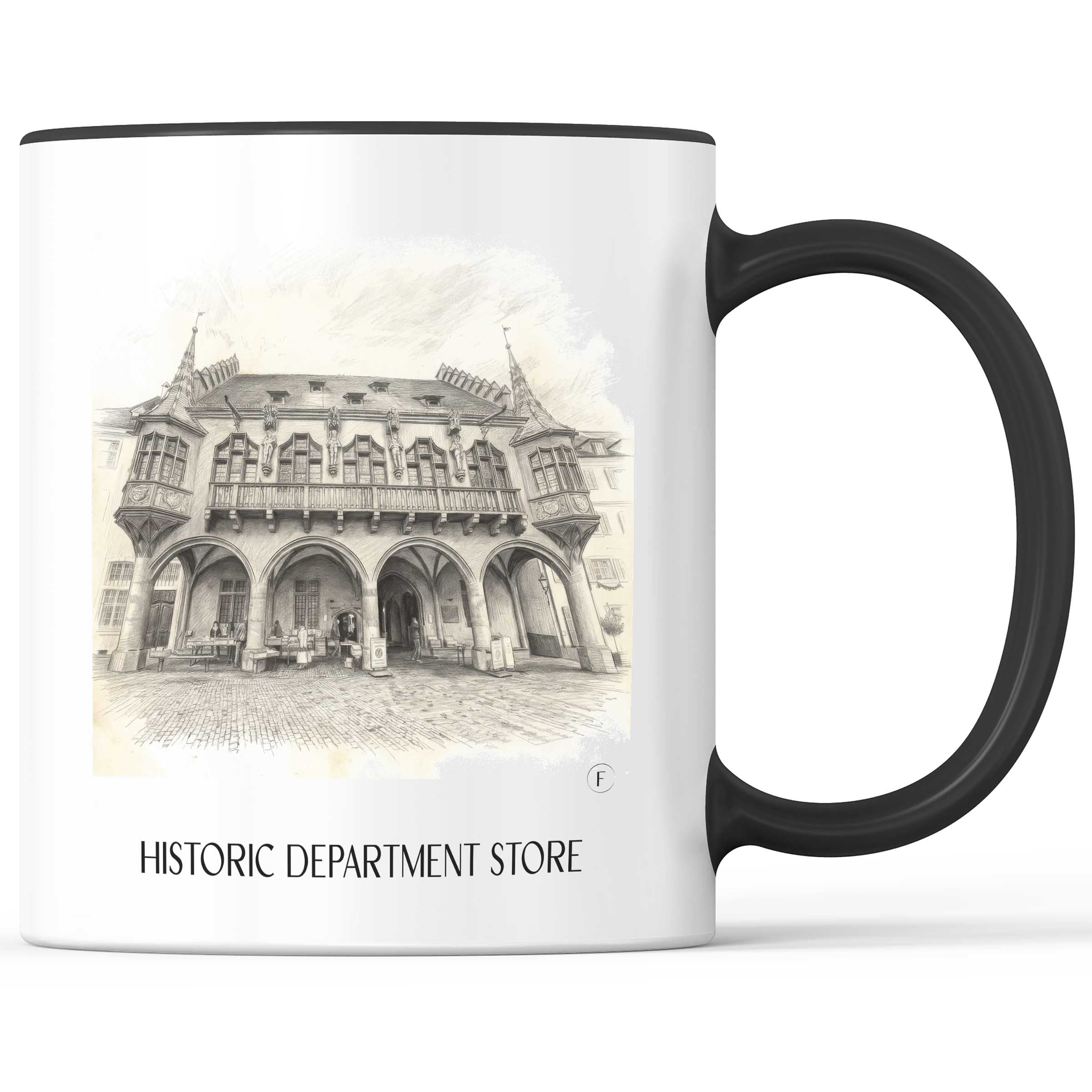 Historisches Kaufhaus Kaffeebecher - Freiburg - Deutschland Becher - Kaffeetasse im Zeichnung Stil