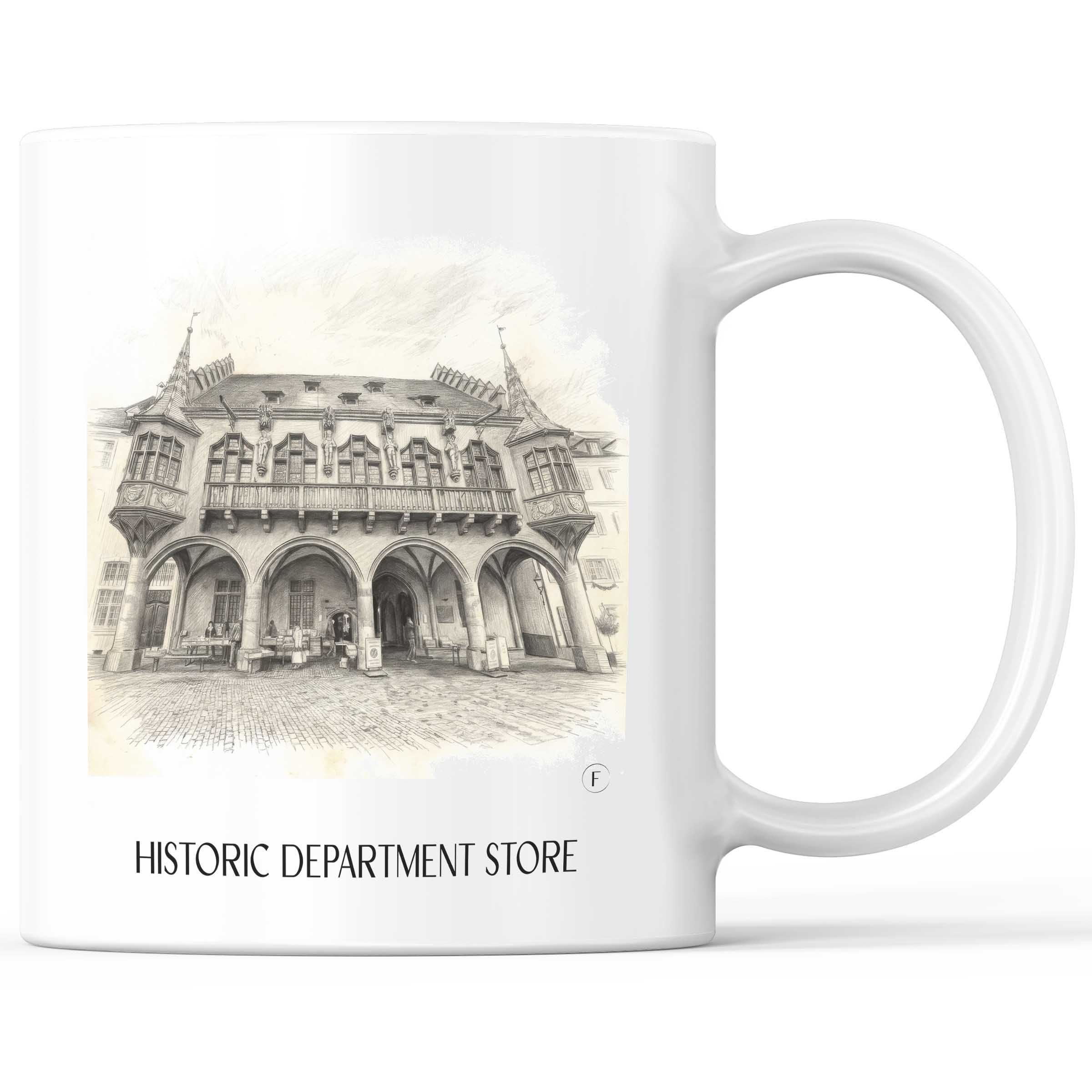 Historisches Kaufhaus Kaffeebecher - Freiburg - Deutschland Becher - Kaffeetasse im Zeichnung Stil