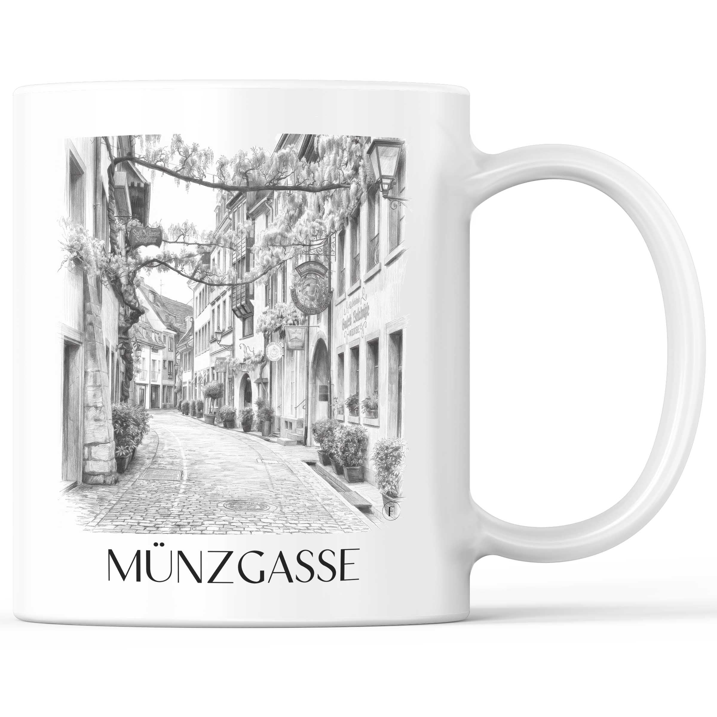 Münzgasse Kaffeebecher - Freiburg - Deutschland Becher - Kaffeetasse im Zeichnung Stil