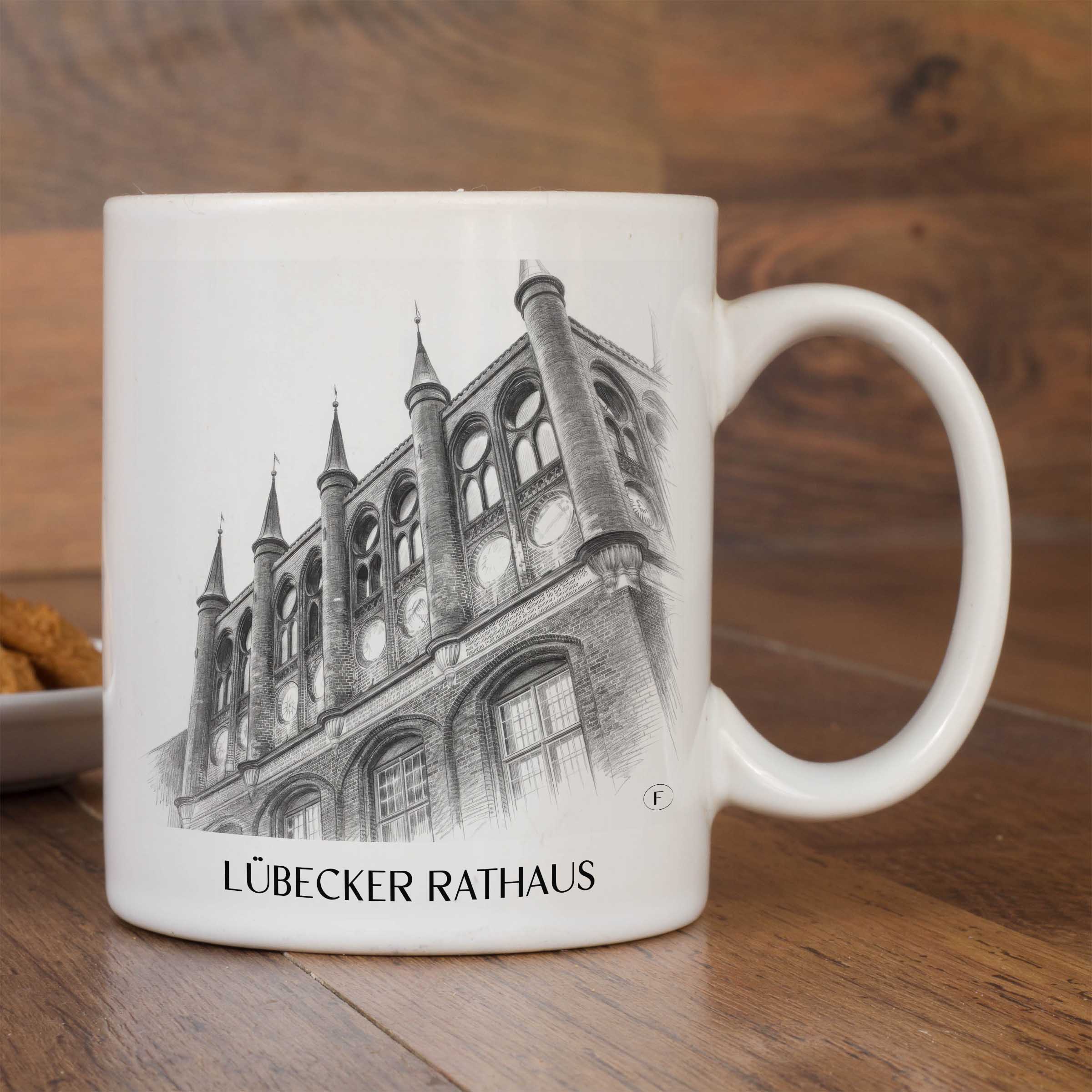 rathaus-lübeck-deutschland-kaffeebecher-bleistift-zeichnung-drawing