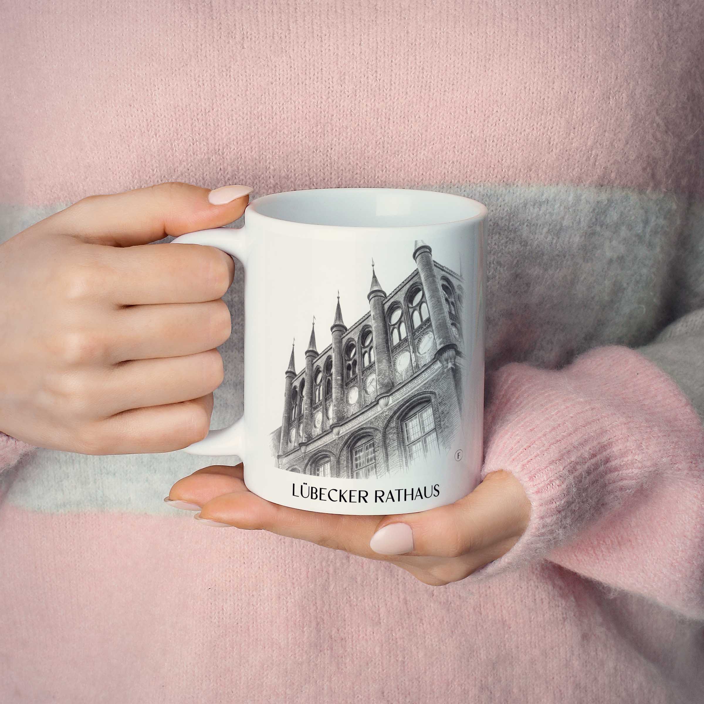 rathaus-lübeck-deutschland-kaffeebecher-bleistift-zeichnung-drawing