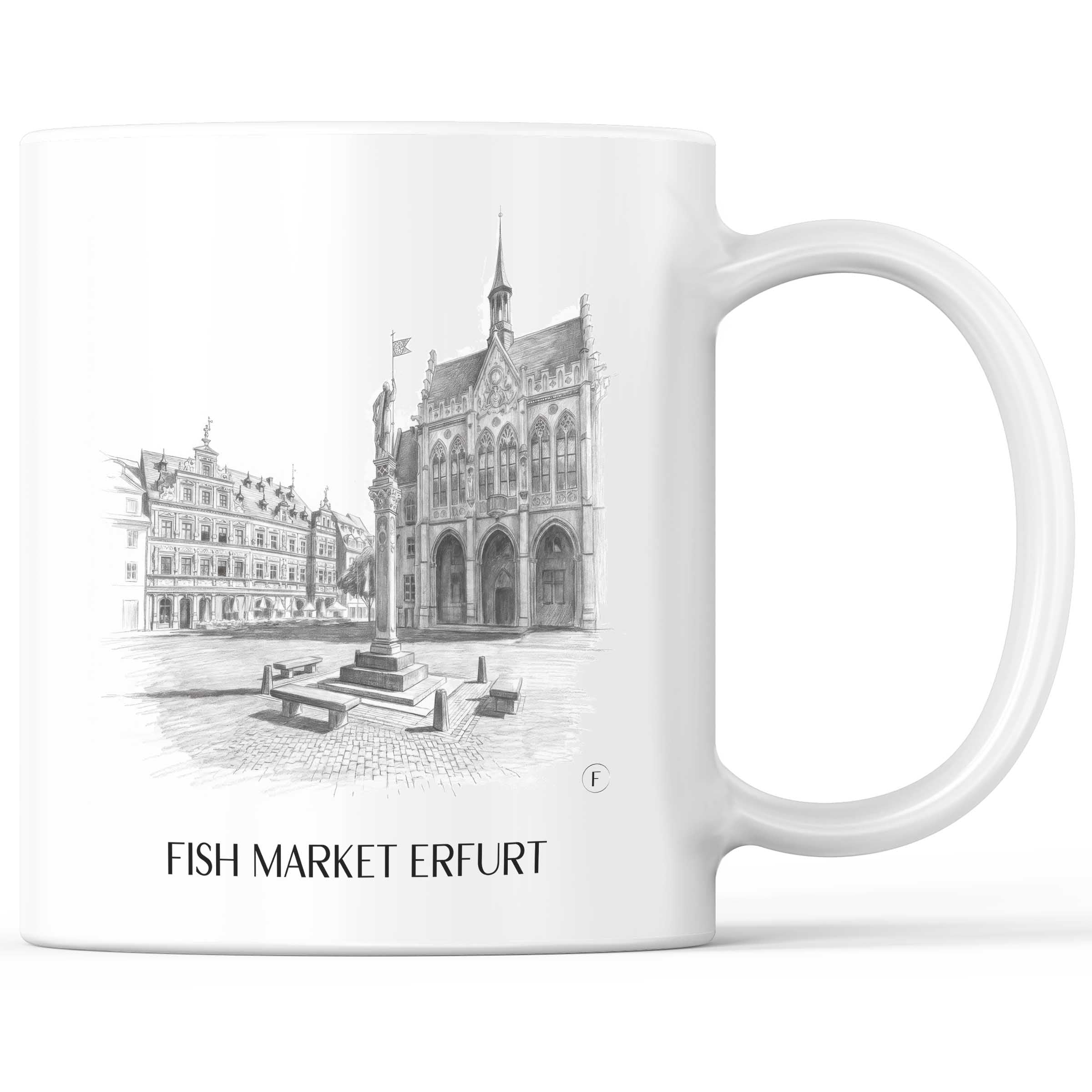 Fischmarkt Kaffeebecher - Erfurt - Deutschland Becher - Kaffeetasse im Zeichnung Stil