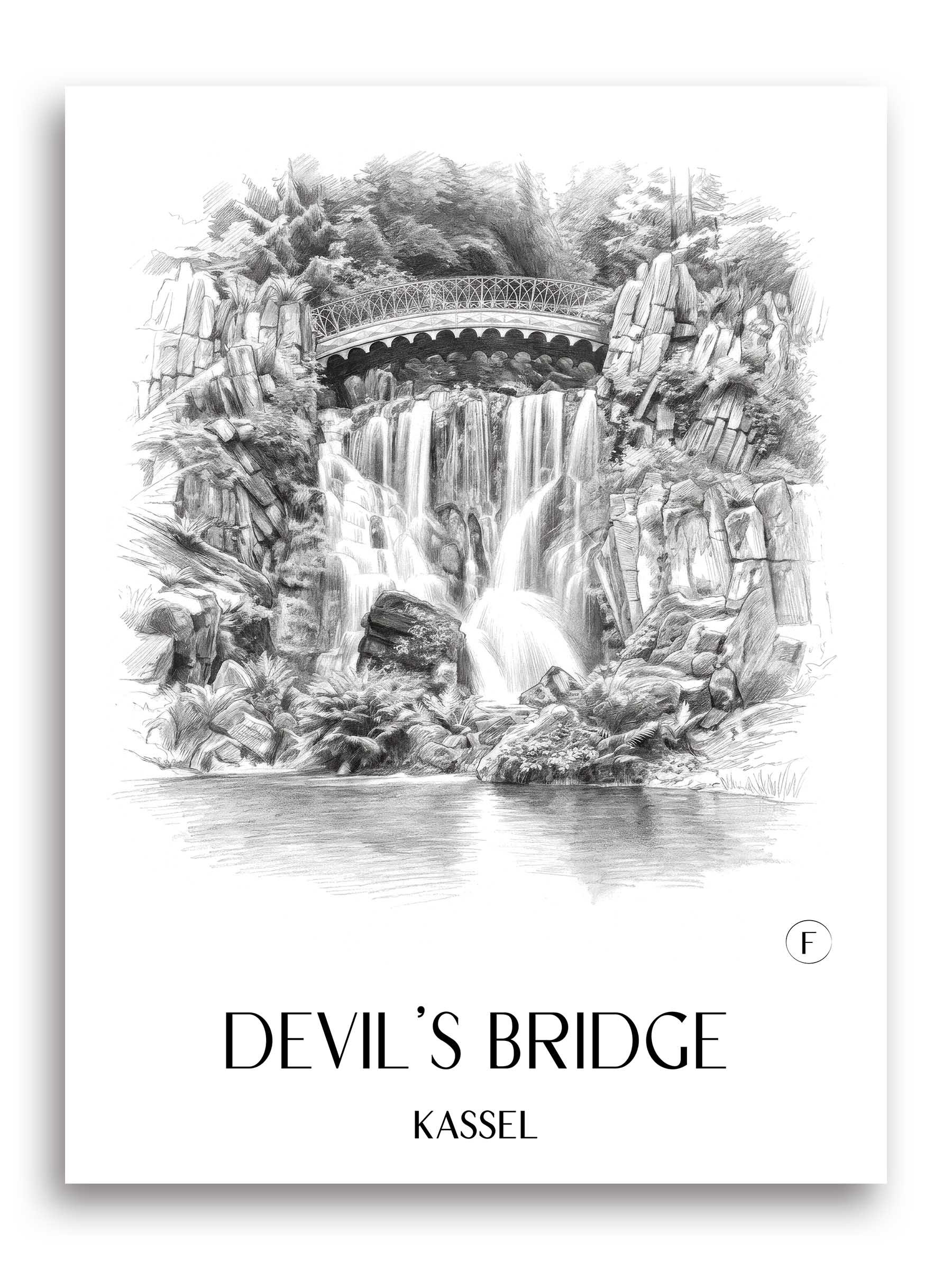 Teufelsbrücke Poster - Kassel - Deutschland Kunstdruck - Zeichnung von A4 bis A1
