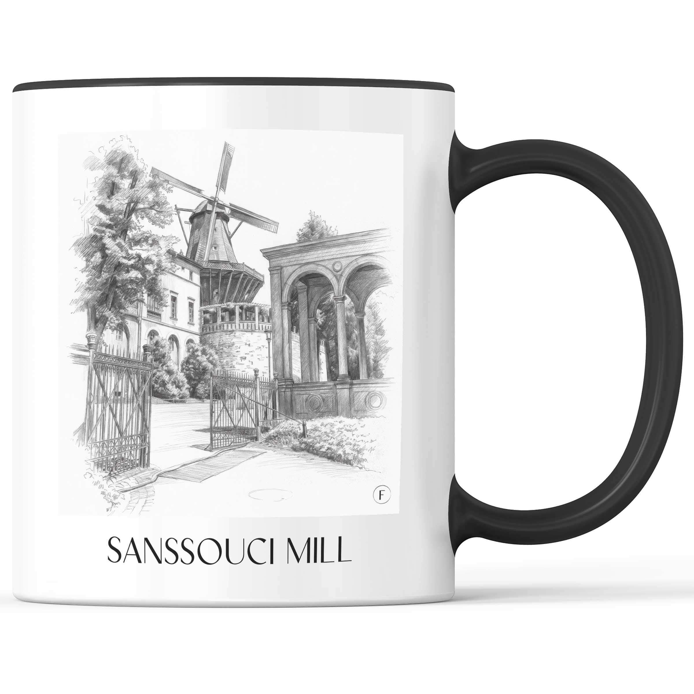 Mühle von Sanssouci Kaffeebecher - Potsdam - Deutschland Becher - Kaffeetasse im Zeichnung Stil