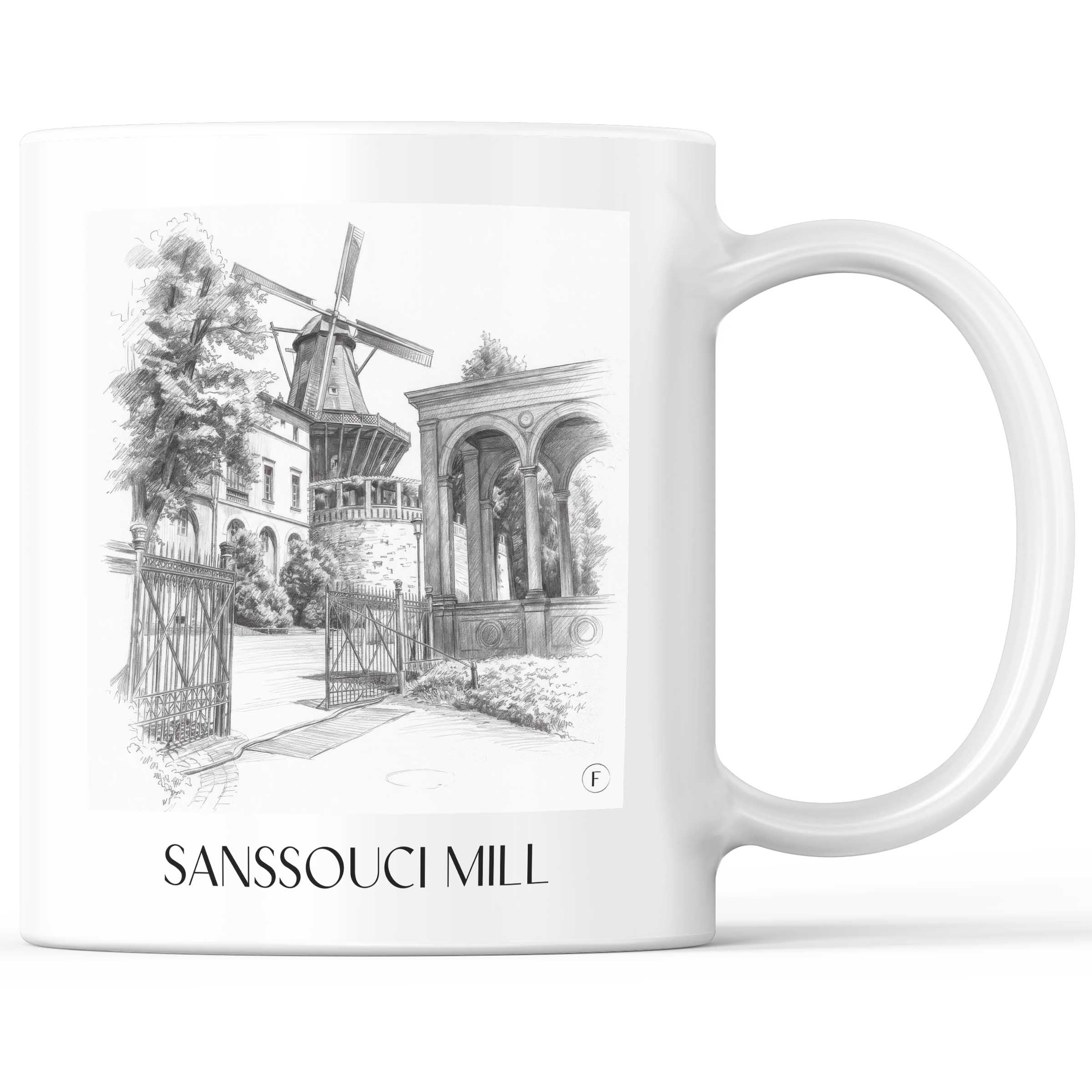 Mühle von Sanssouci Kaffeebecher - Potsdam - Deutschland Becher - Kaffeetasse im Zeichnung Stil