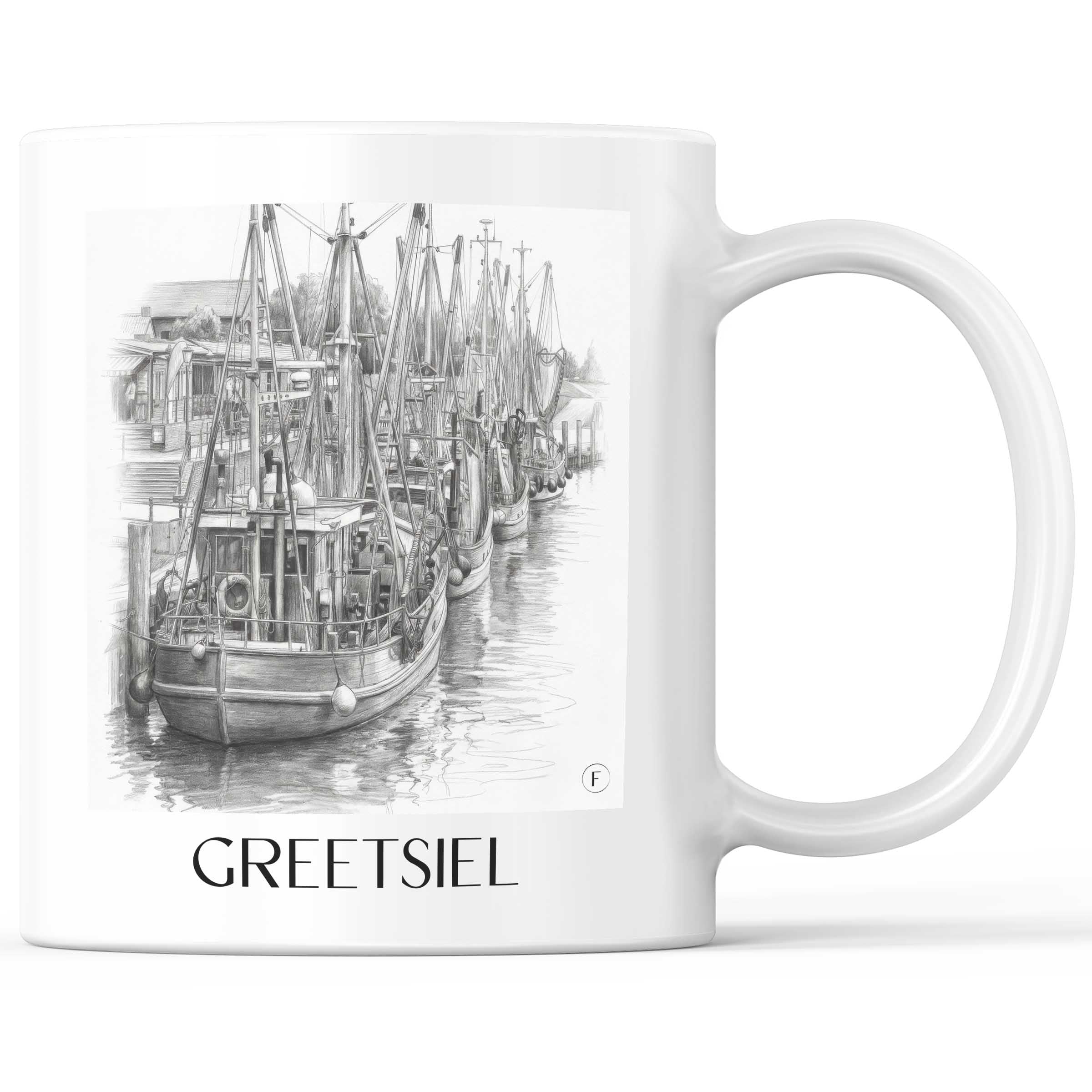 Greetsiel Kaffeebecher - Ostfriesland - Deutschland Becher - Kaffeetasse im Zeichnung Stil