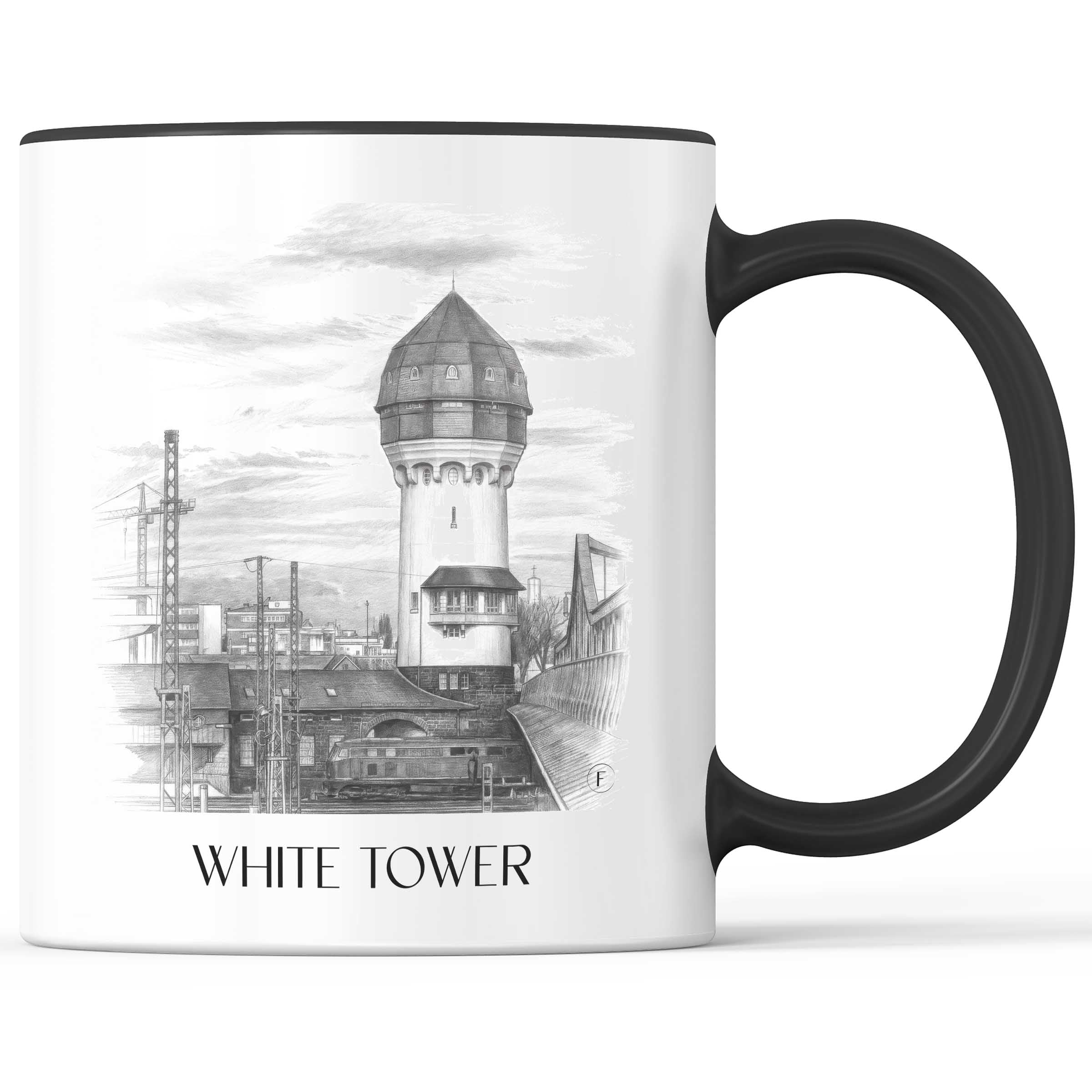 Weißer Turm Kaffeebecher - Darmstadt - Deutschland Becher - Kaffeetasse im Zeichnung Stil