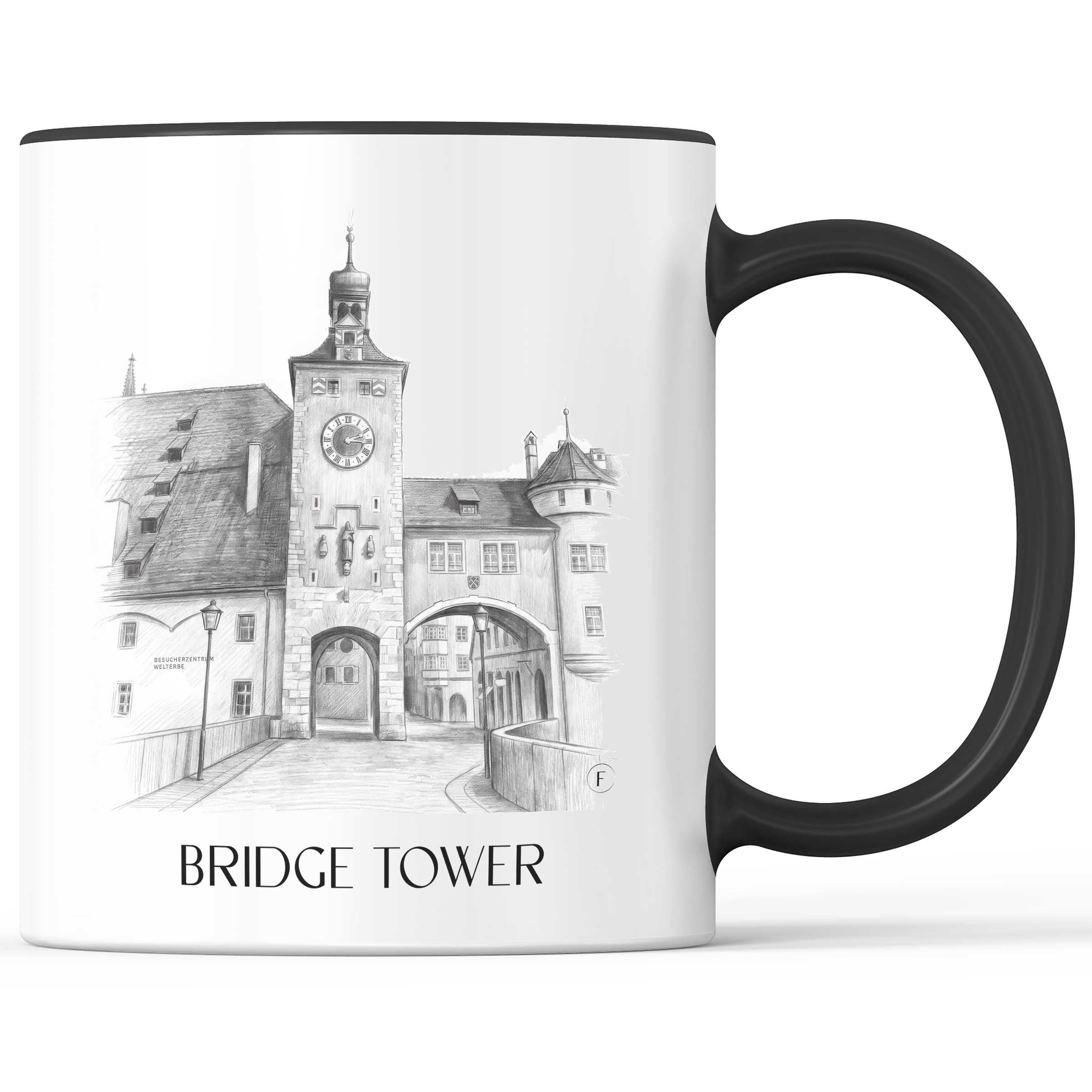 Brückturm Kaffeebecher - Regensburg - Deutschland Becher - Kaffeetasse im Zeichnung Stil