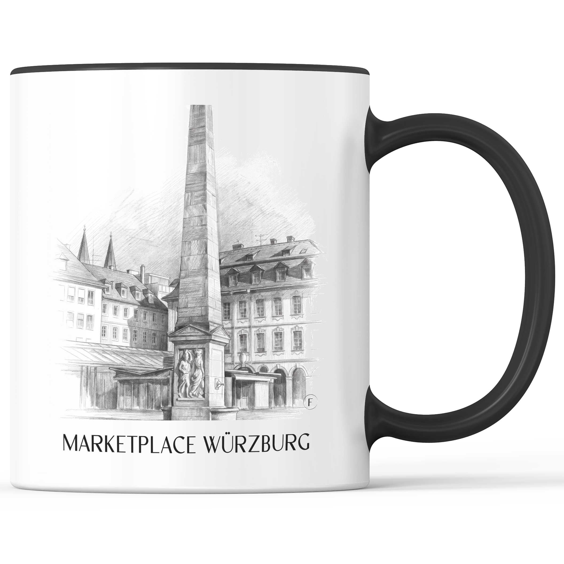 Marktplatz Kaffeebecher - Würzburg - Deutschland Becher - Kaffeetasse im Zeichnung Stil