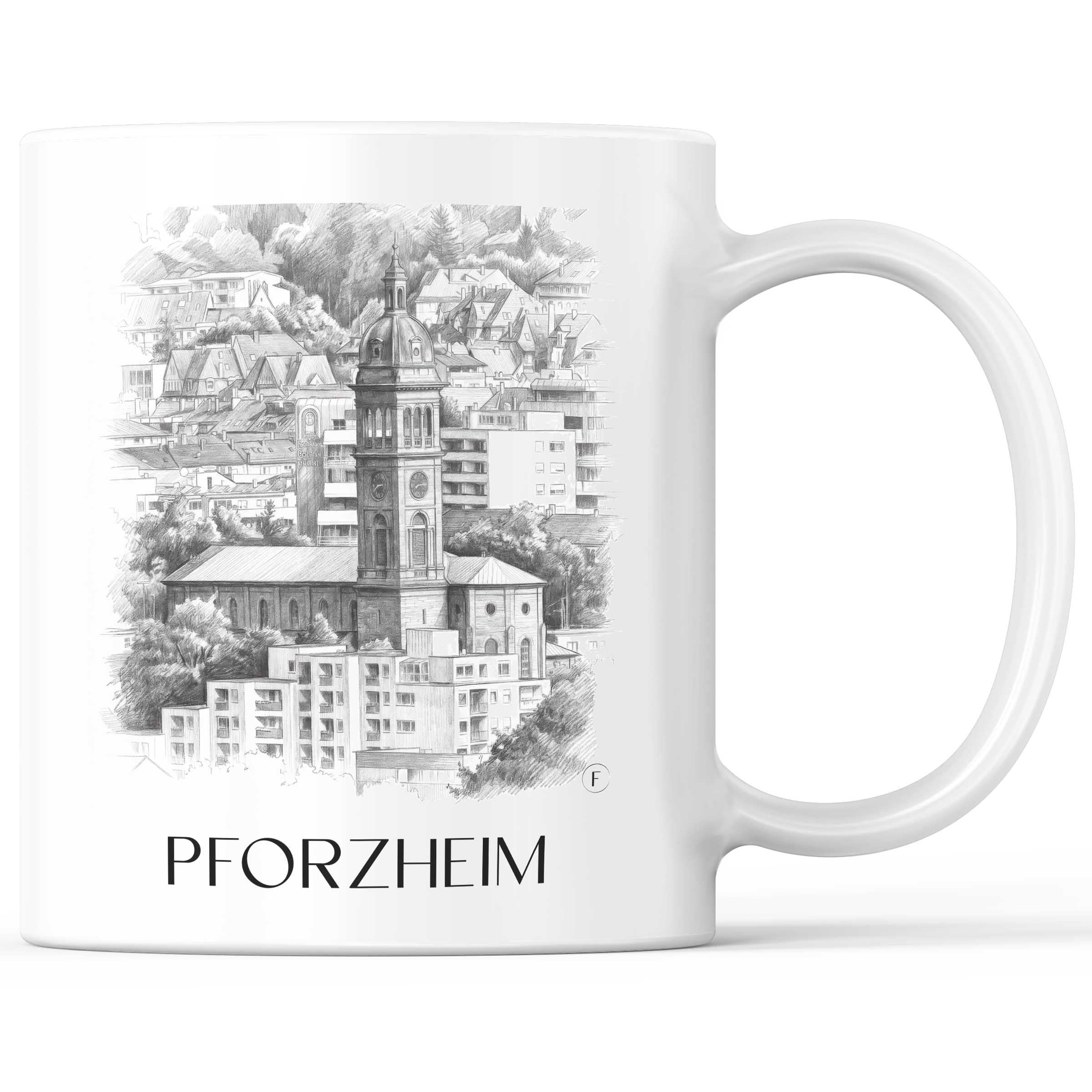 Pforzheim Kaffeebecher - Baden-Württemberg - Deutschland Becher - Kaffeetasse im Zeichnung Stil