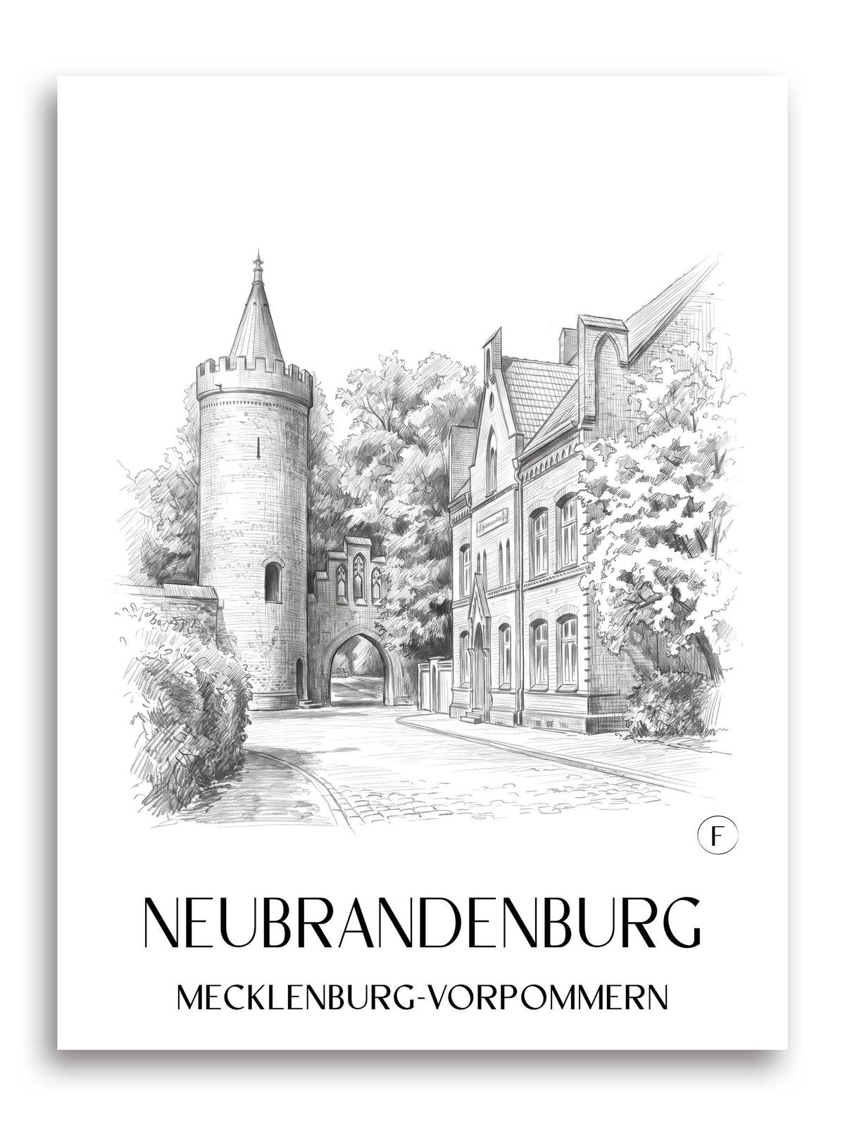 Neubrandenburg Poster - Mecklenburg-Vorpommern - Deutschland Kunstdruck - Zeichnung von A4 bis A1 - favplace