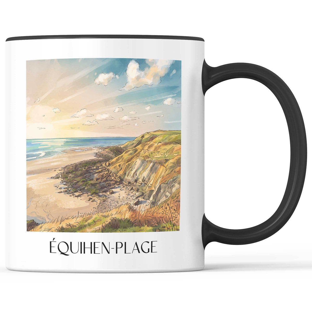 équihen-plage-côte-d'opale-frankreich-kaffeebecher-aquarell